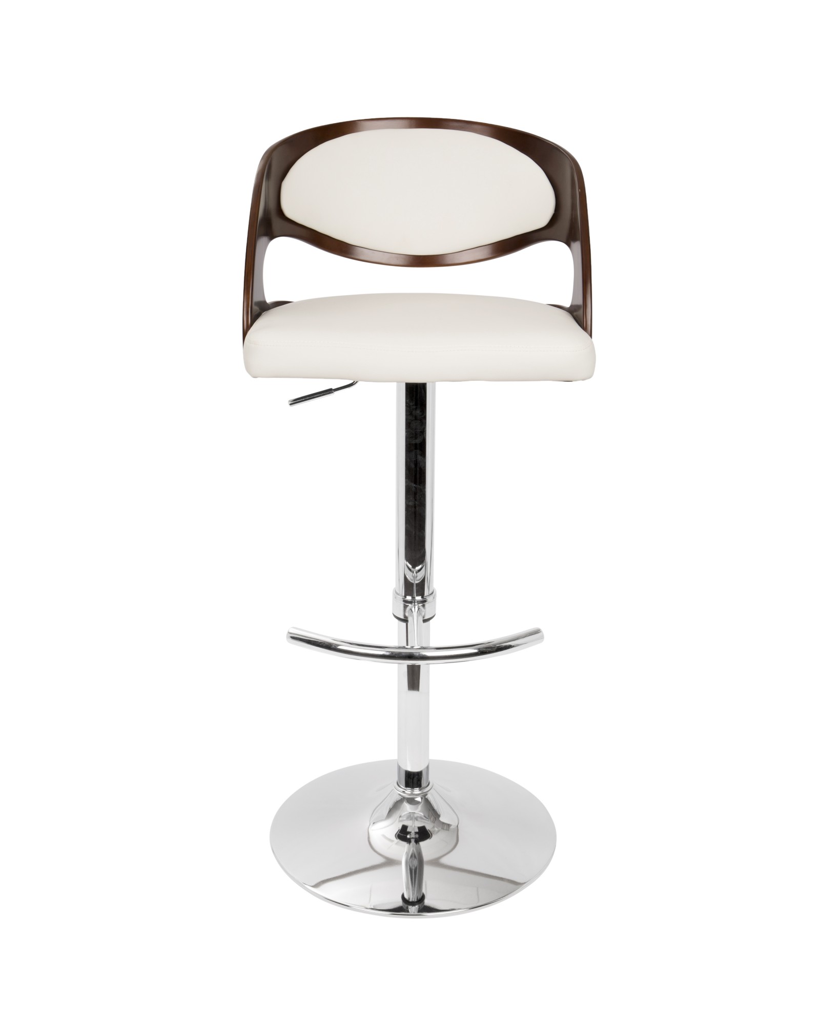 Pino Mid-Century Modern Adjustable Barstool with Swivel in Cherry and White Faux Leather