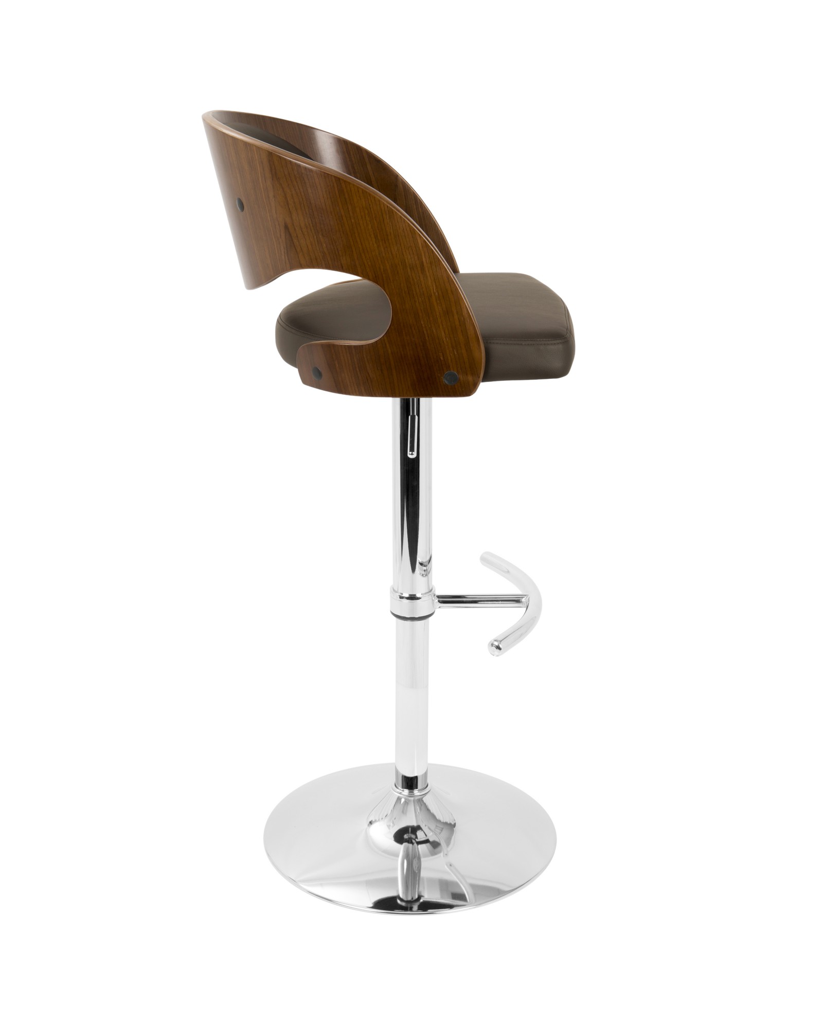 Pino Mid-Century Modern Adjustable Barstool with Swivel in Walnut and Brown Faux Leather