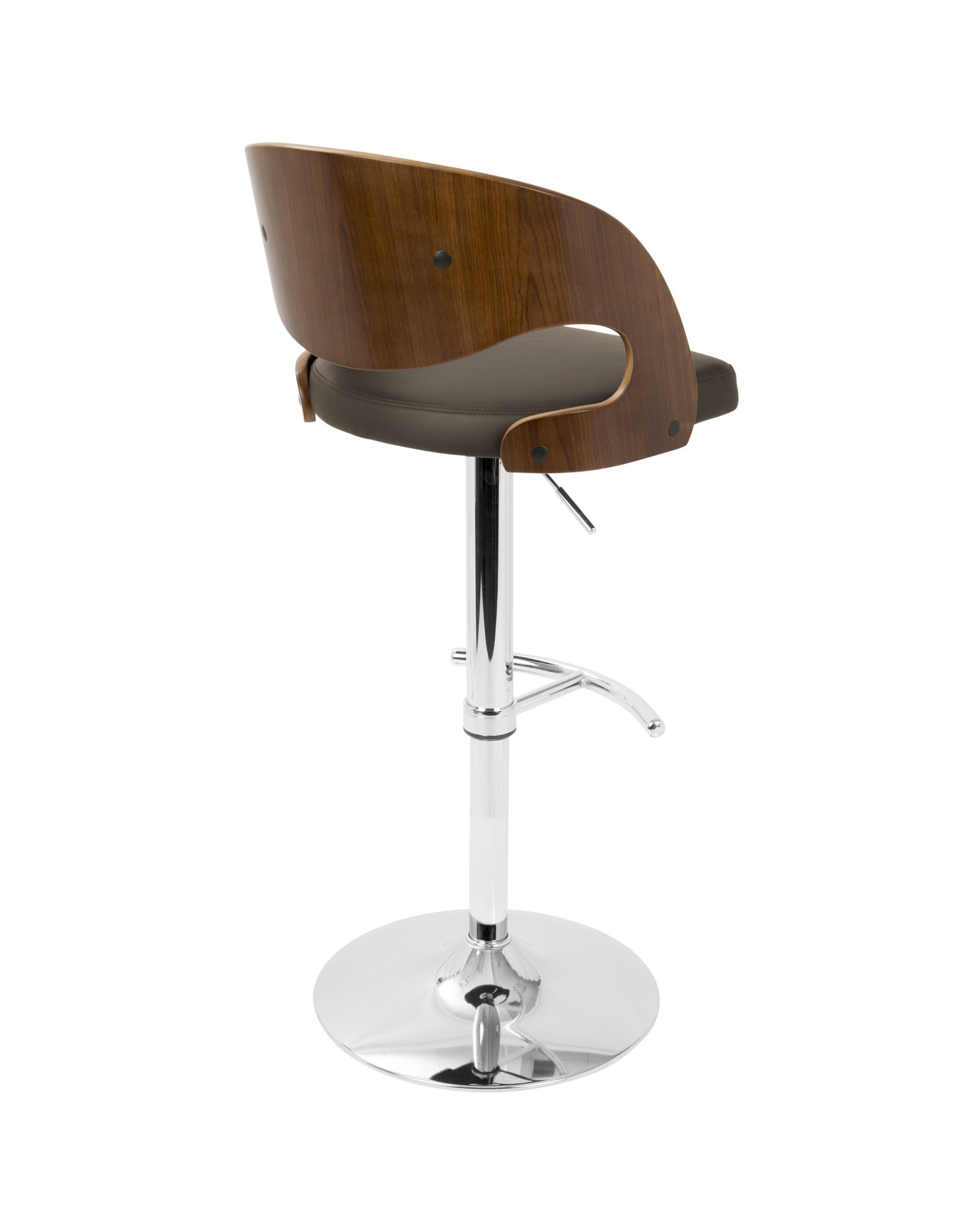 Pino Mid-Century Modern Adjustable Barstool with Swivel in Walnut and Brown Faux Leather