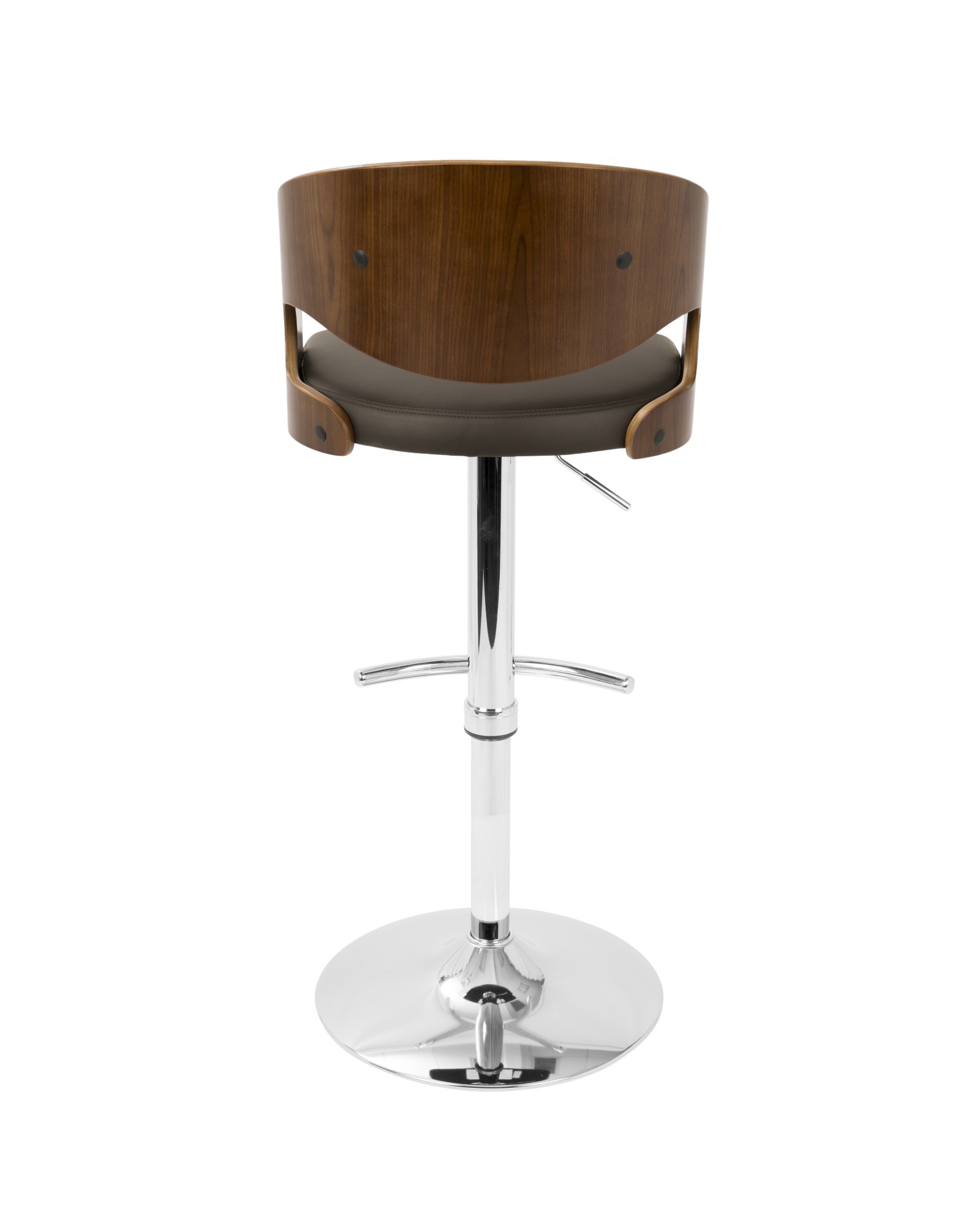 Pino Mid-Century Modern Adjustable Barstool with Swivel in Walnut and Brown Faux Leather