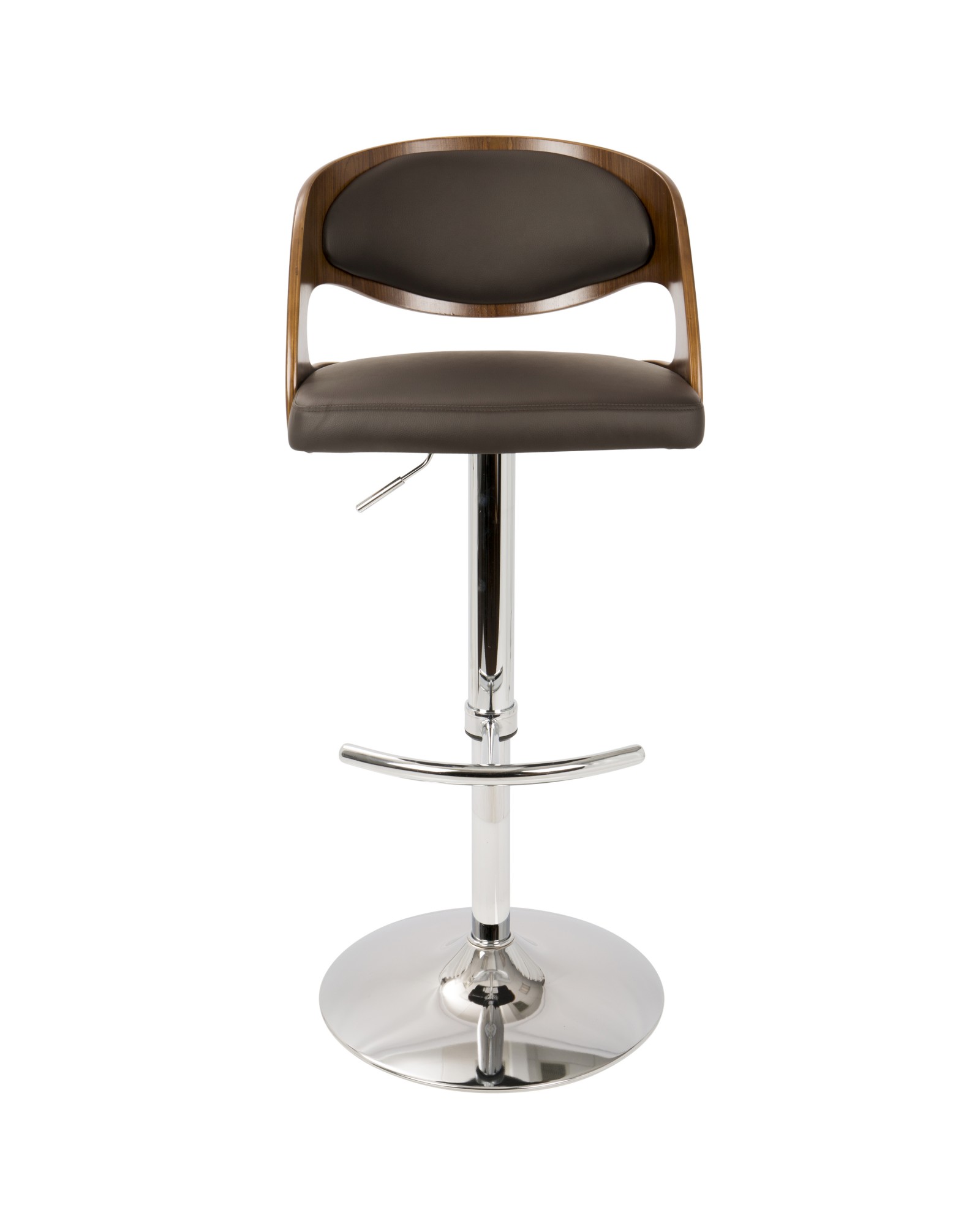 Pino Mid-Century Modern Adjustable Barstool with Swivel in Walnut and Brown Faux Leather