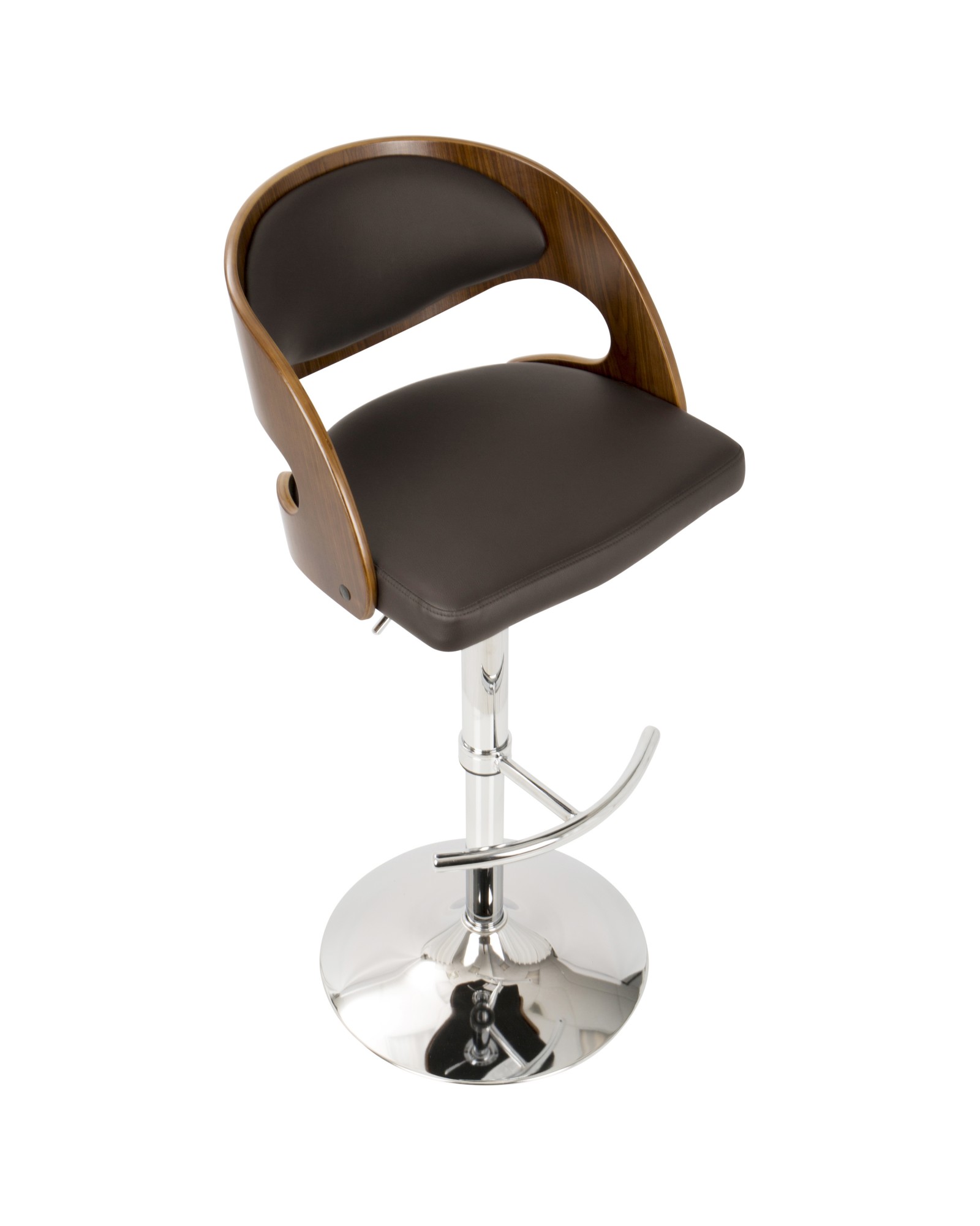 Pino Mid-Century Modern Adjustable Barstool with Swivel in Walnut and Brown Faux Leather