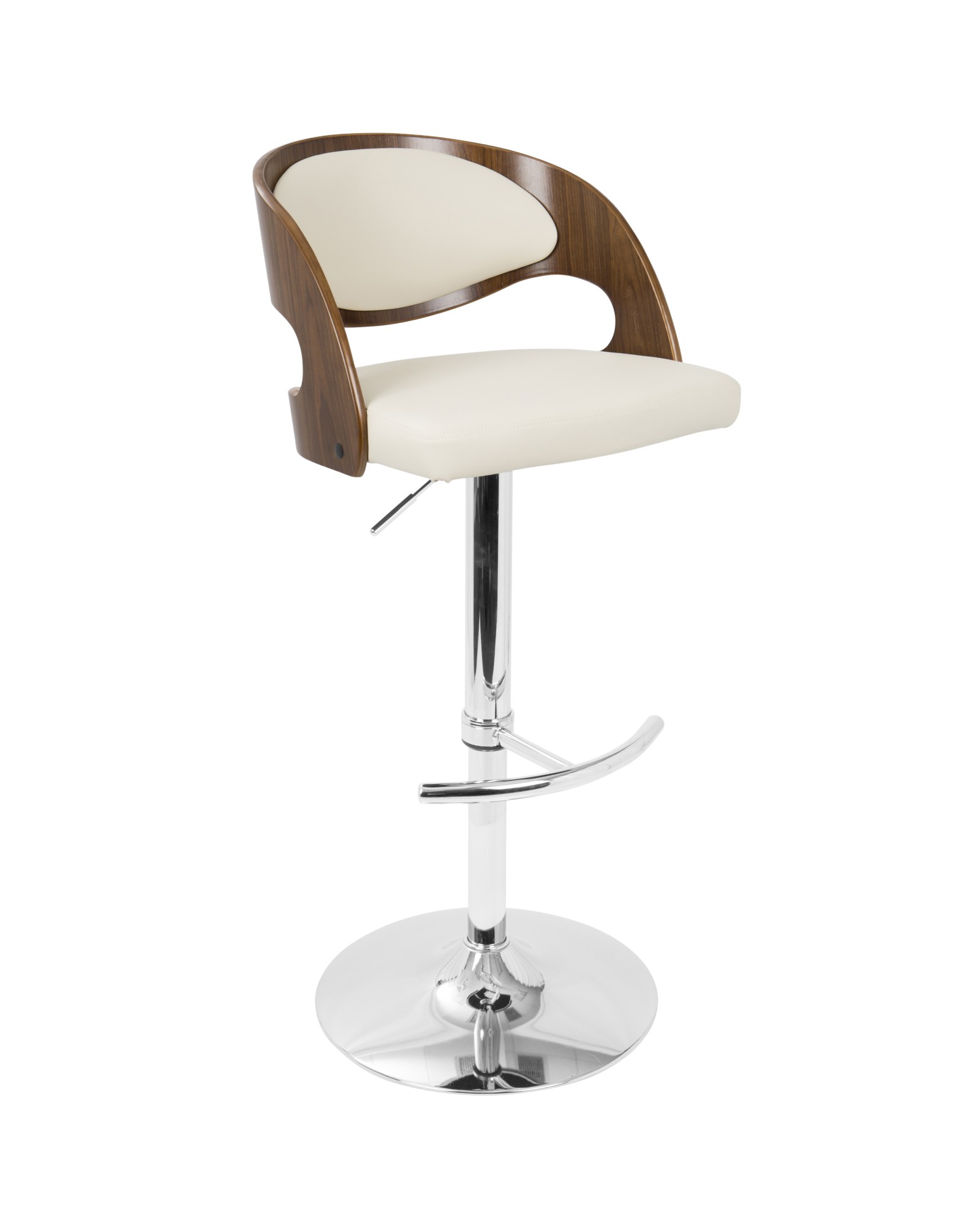 Pino Mid-Century Modern Adjustable Barstool with Swivel in Walnut and Cream Faux Leather