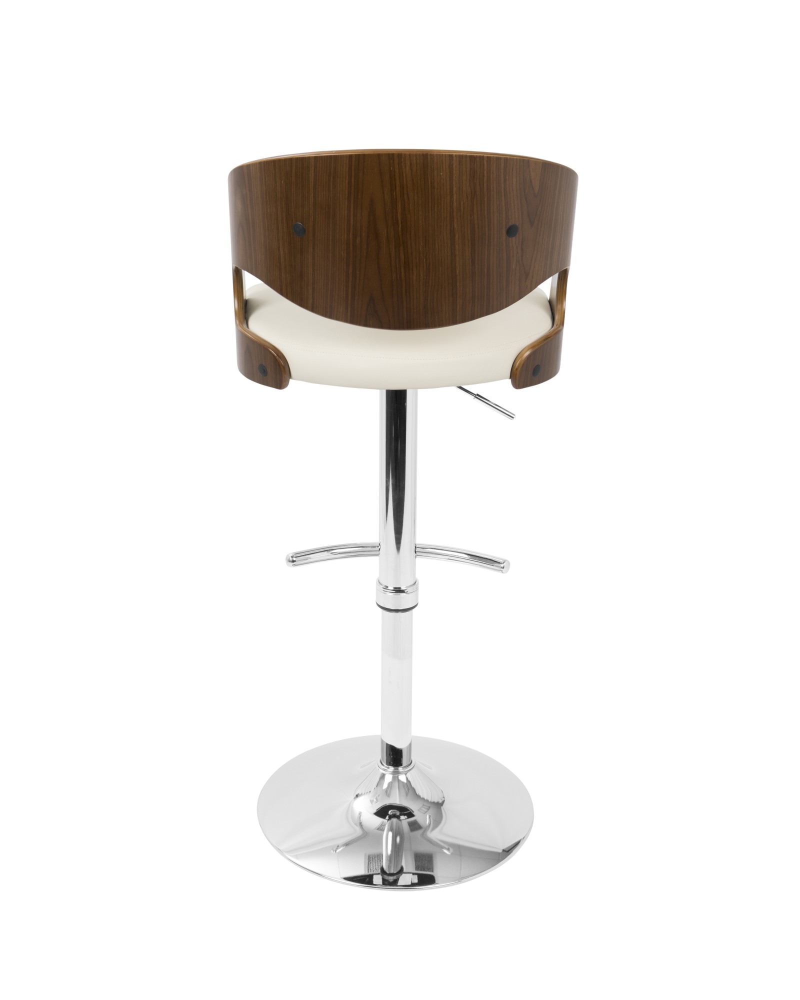 Pino Mid-Century Modern Adjustable Barstool with Swivel in Walnut and Cream Faux Leather