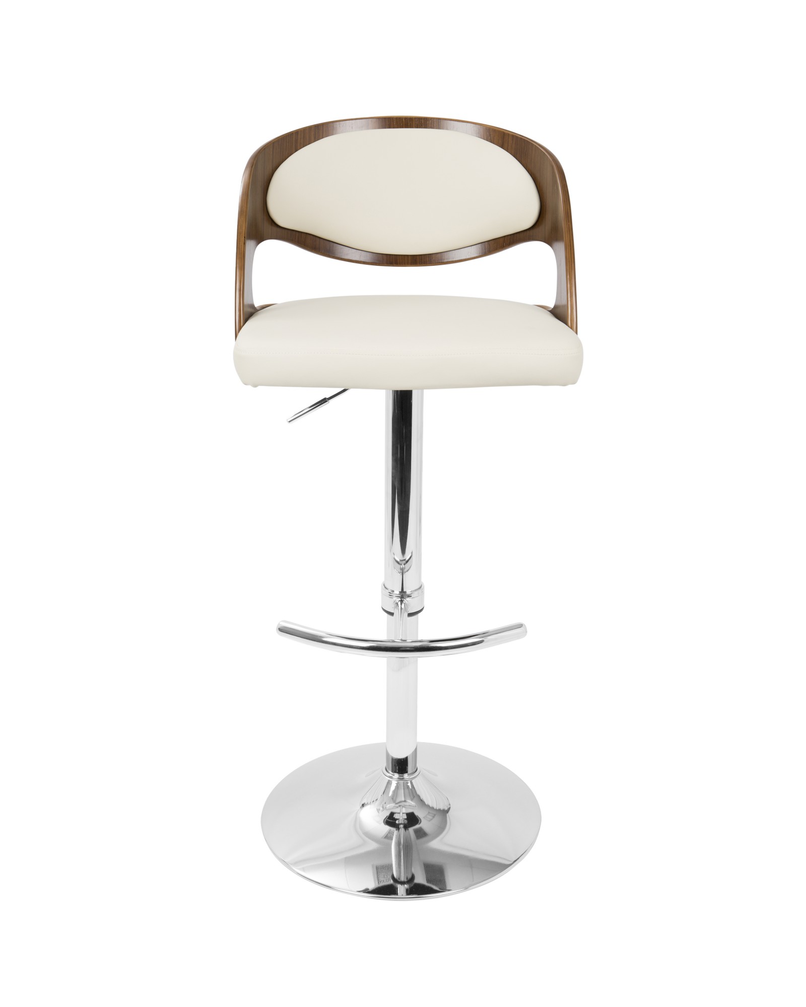 Pino Mid-Century Modern Adjustable Barstool with Swivel in Walnut and Cream Faux Leather