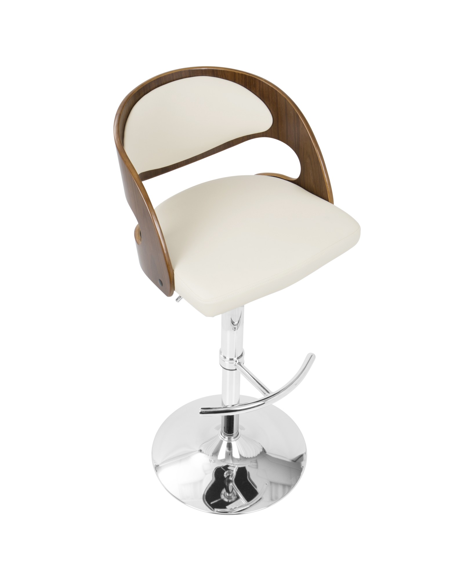 Pino Mid-Century Modern Adjustable Barstool with Swivel in Walnut and Cream Faux Leather