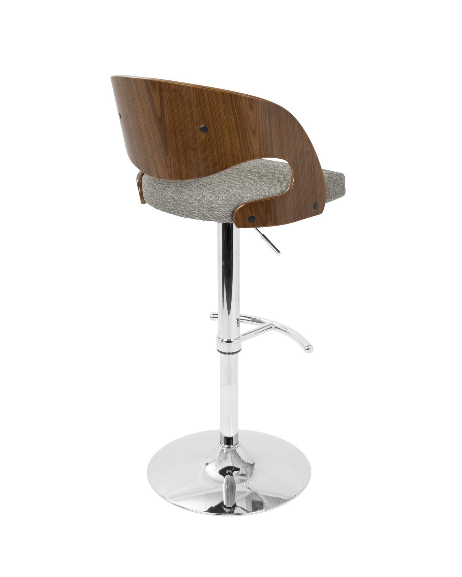 Pino Mid-Century Modern Adjustable Barstool with Swivel in Walnut and Grey Fabric