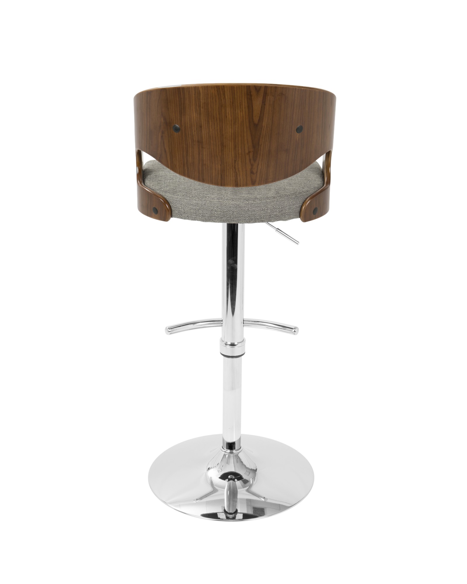 Pino Mid-Century Modern Adjustable Barstool with Swivel in Walnut and Grey Fabric