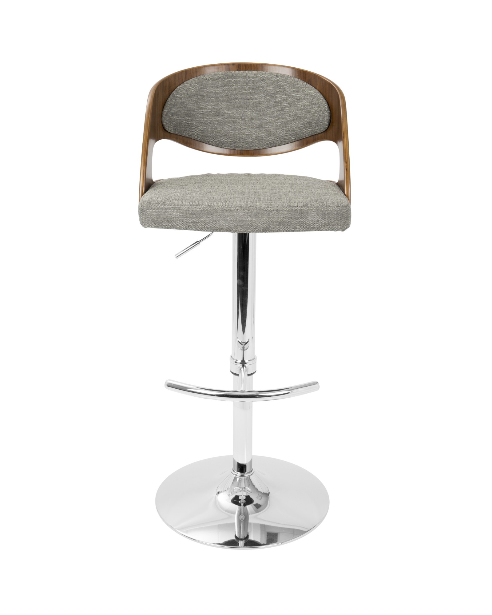 Pino Mid-Century Modern Adjustable Barstool with Swivel in Walnut and Grey Fabric