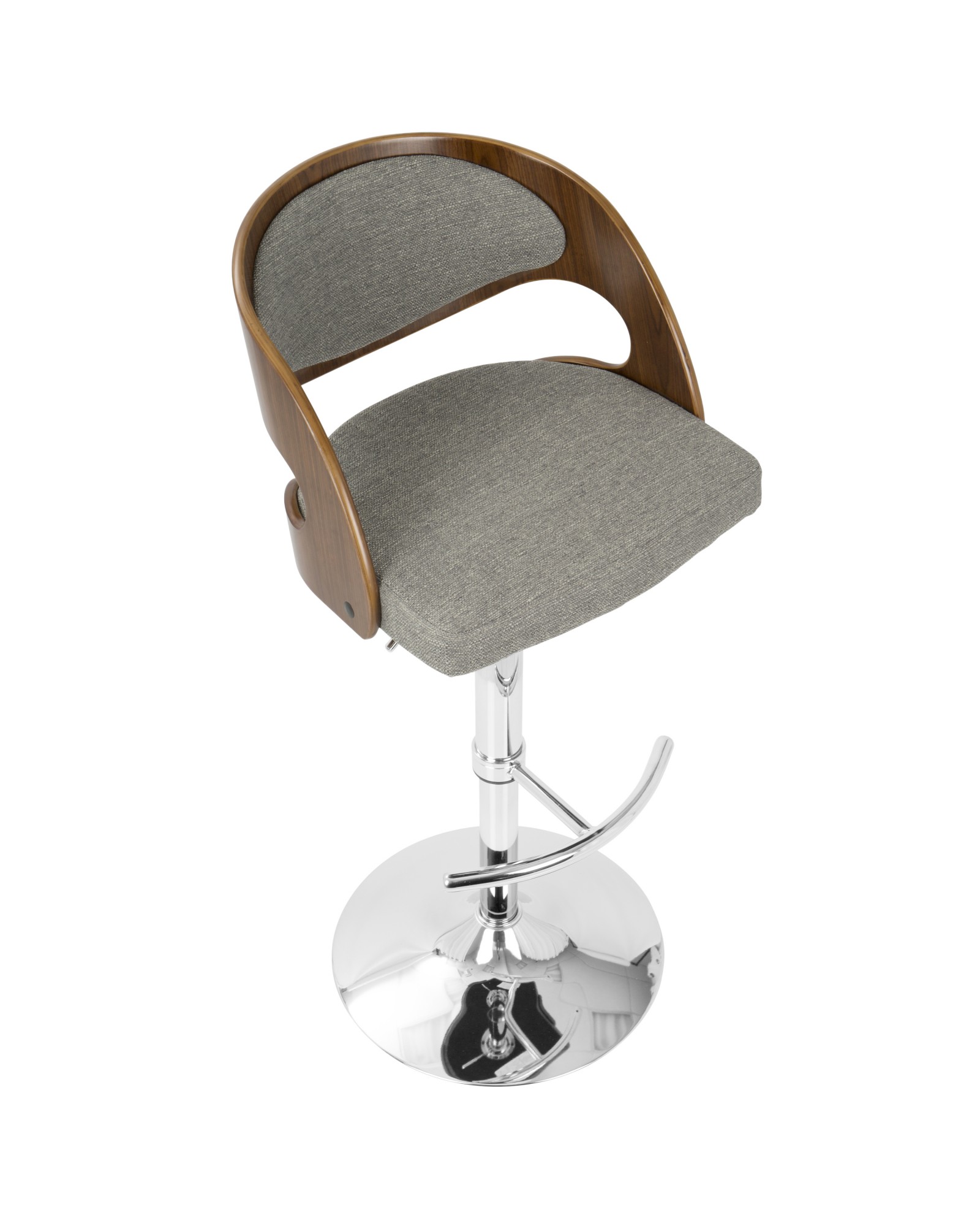 Pino Mid-Century Modern Adjustable Barstool with Swivel in Walnut and Grey Fabric