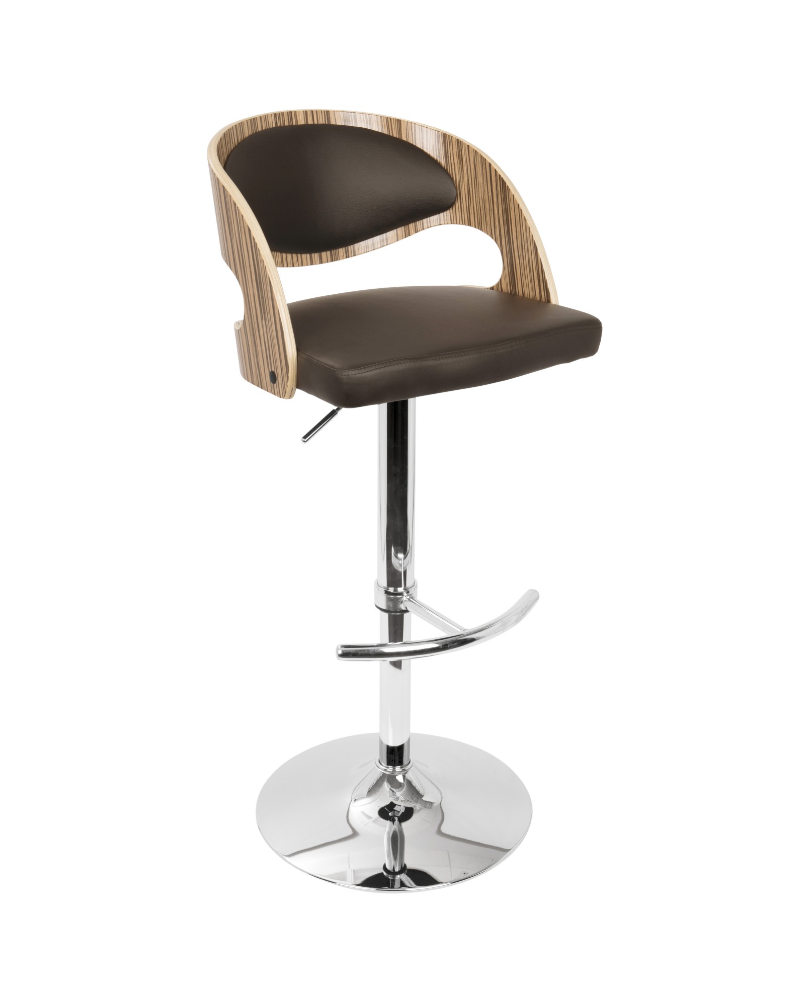 Pino Mid-Century Modern Adjustable Barstool with Swivel in Zebra and Brown Faux Leather