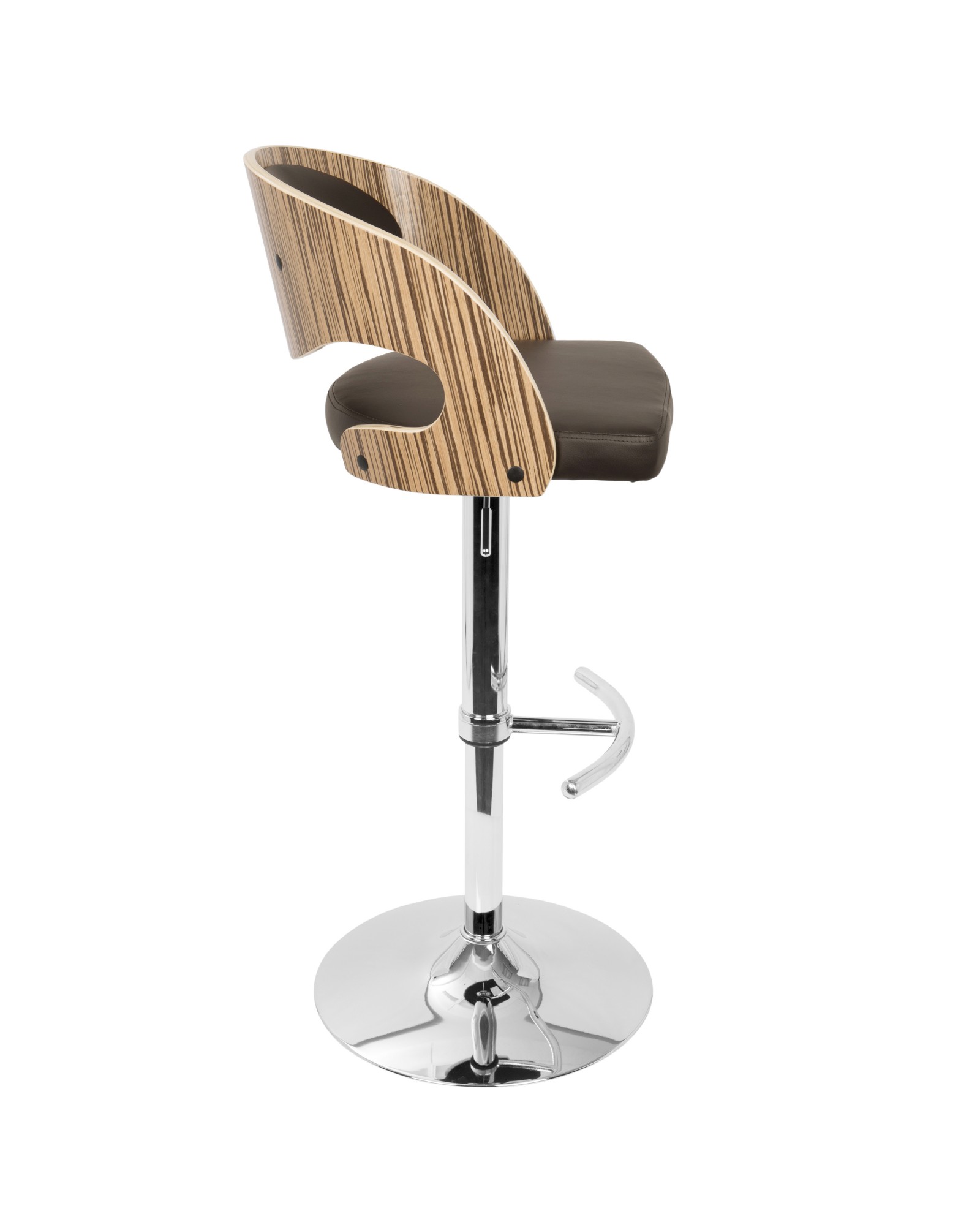 Pino Mid-Century Modern Adjustable Barstool with Swivel in Zebra and Brown Faux Leather