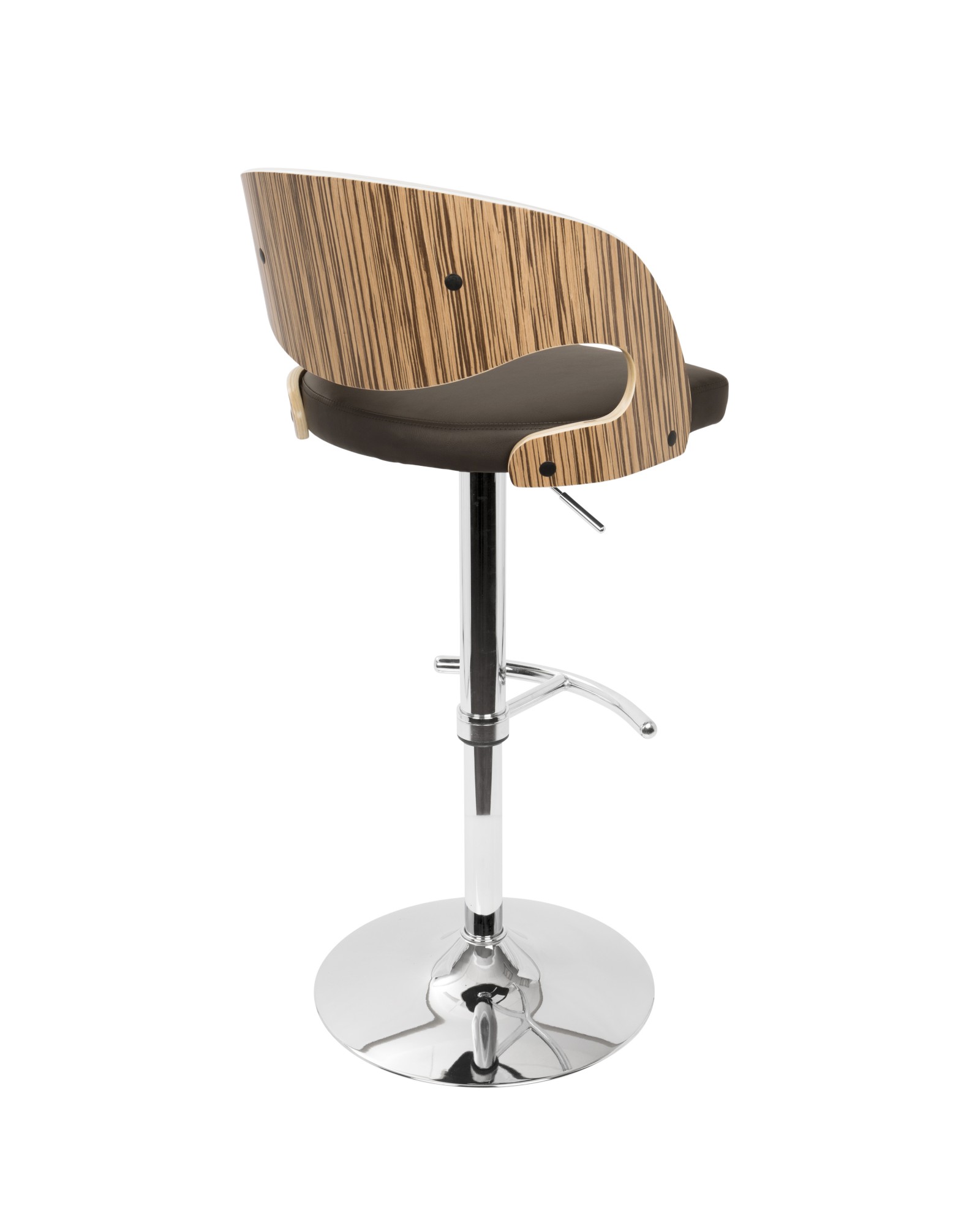 Pino Mid-Century Modern Adjustable Barstool with Swivel in Zebra and Brown Faux Leather