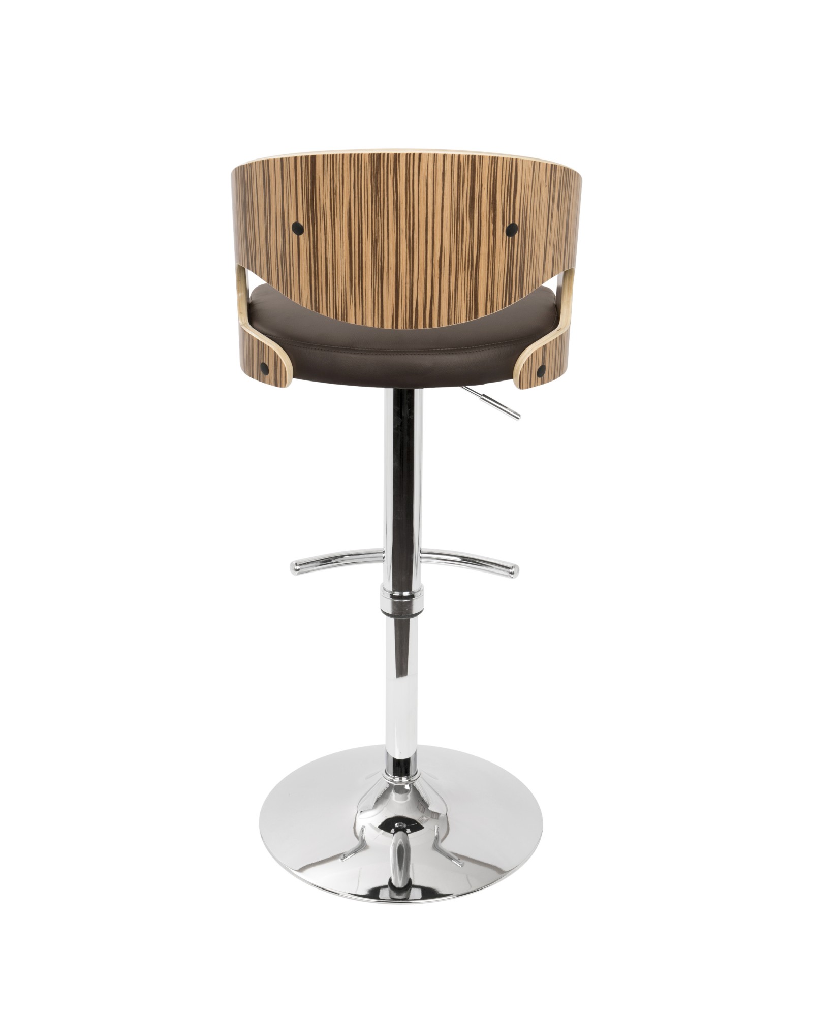 Pino Mid-Century Modern Adjustable Barstool with Swivel in Zebra and Brown Faux Leather