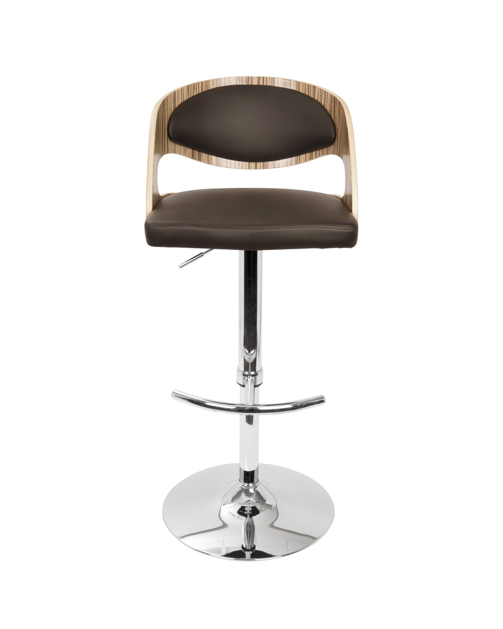 Pino Mid-Century Modern Adjustable Barstool with Swivel in Zebra and Brown Faux Leather