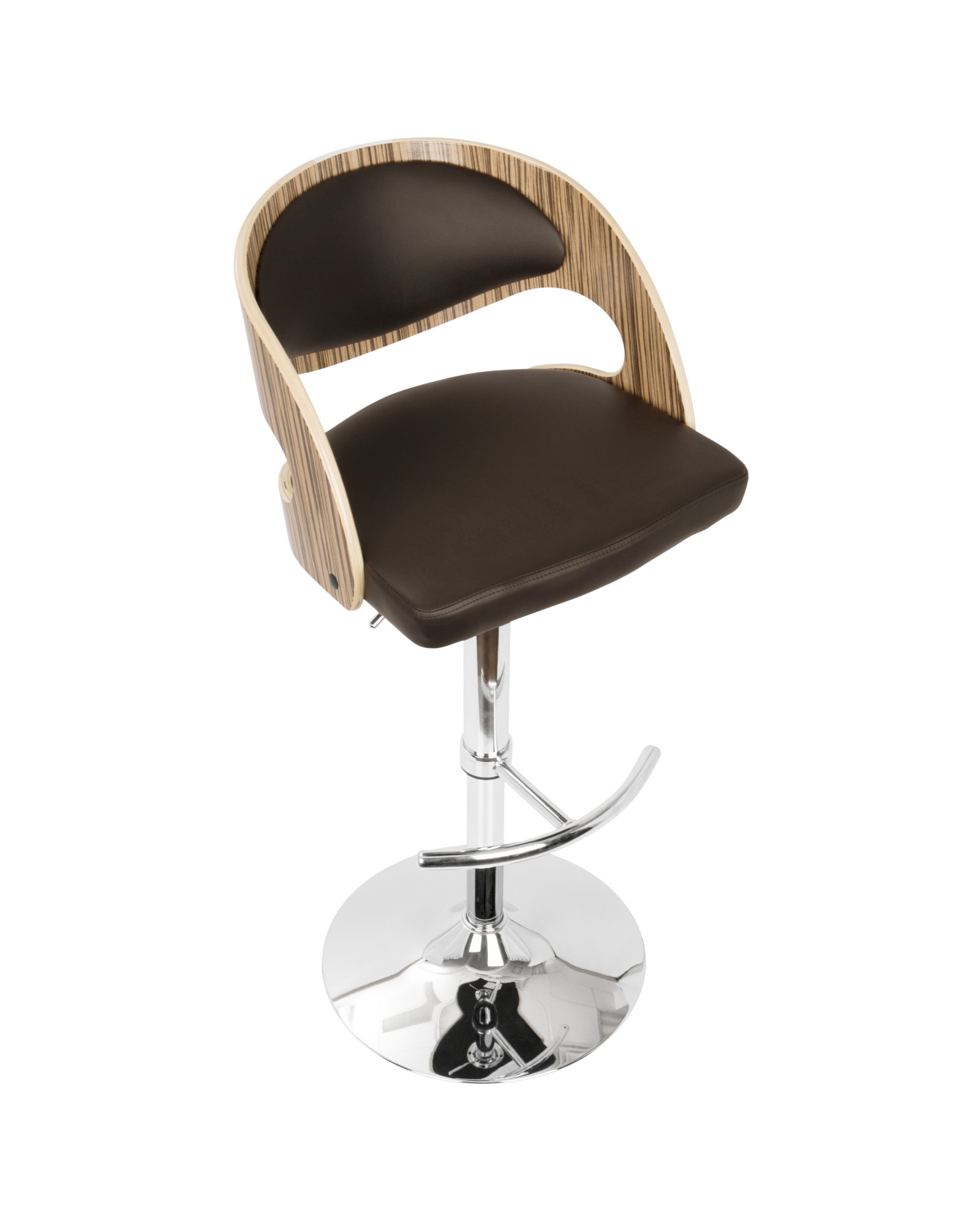 Pino Mid-Century Modern Adjustable Barstool with Swivel in Zebra and Brown Faux Leather