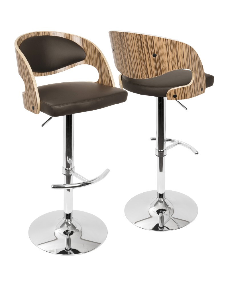 Pino Mid-Century Modern Adjustable Barstool with Swivel in Zebra and Brown Faux Leather