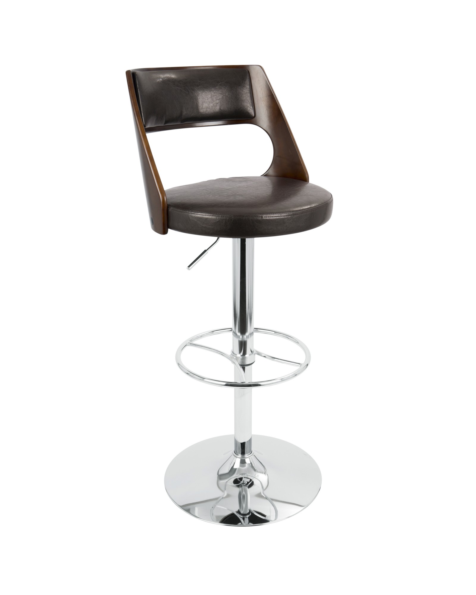 Presta Mid-Century Modern Adjustable Barstool with Swivel in Cherry and Brown Faux Leather