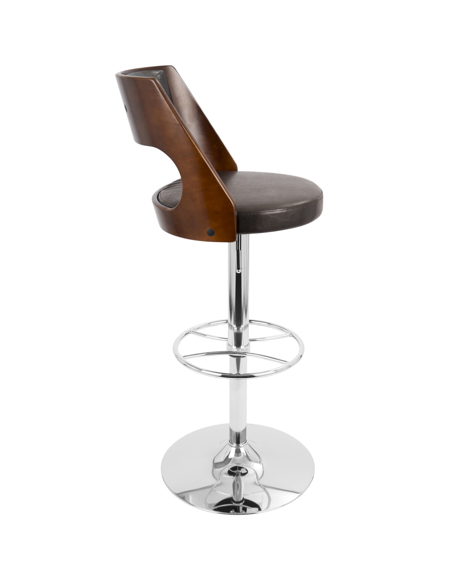 Presta Mid-Century Modern Adjustable Barstool with Swivel in Cherry and Brown Faux Leather