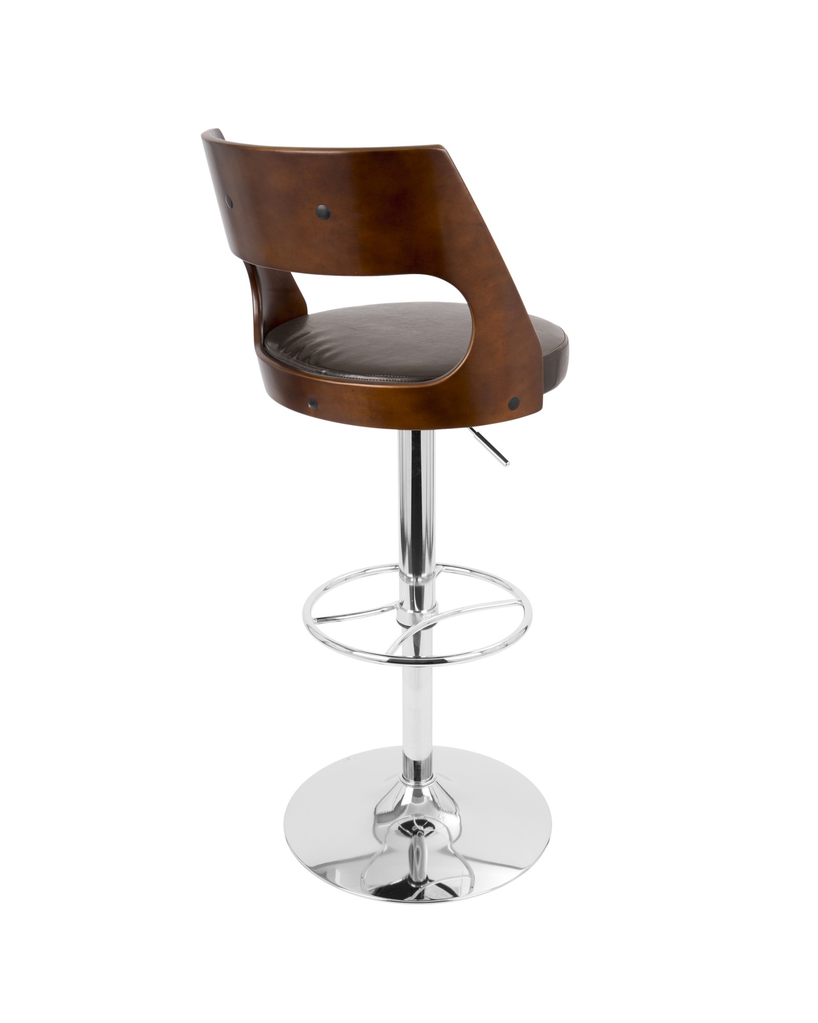 Presta Mid-Century Modern Adjustable Barstool with Swivel in Cherry and Brown Faux Leather