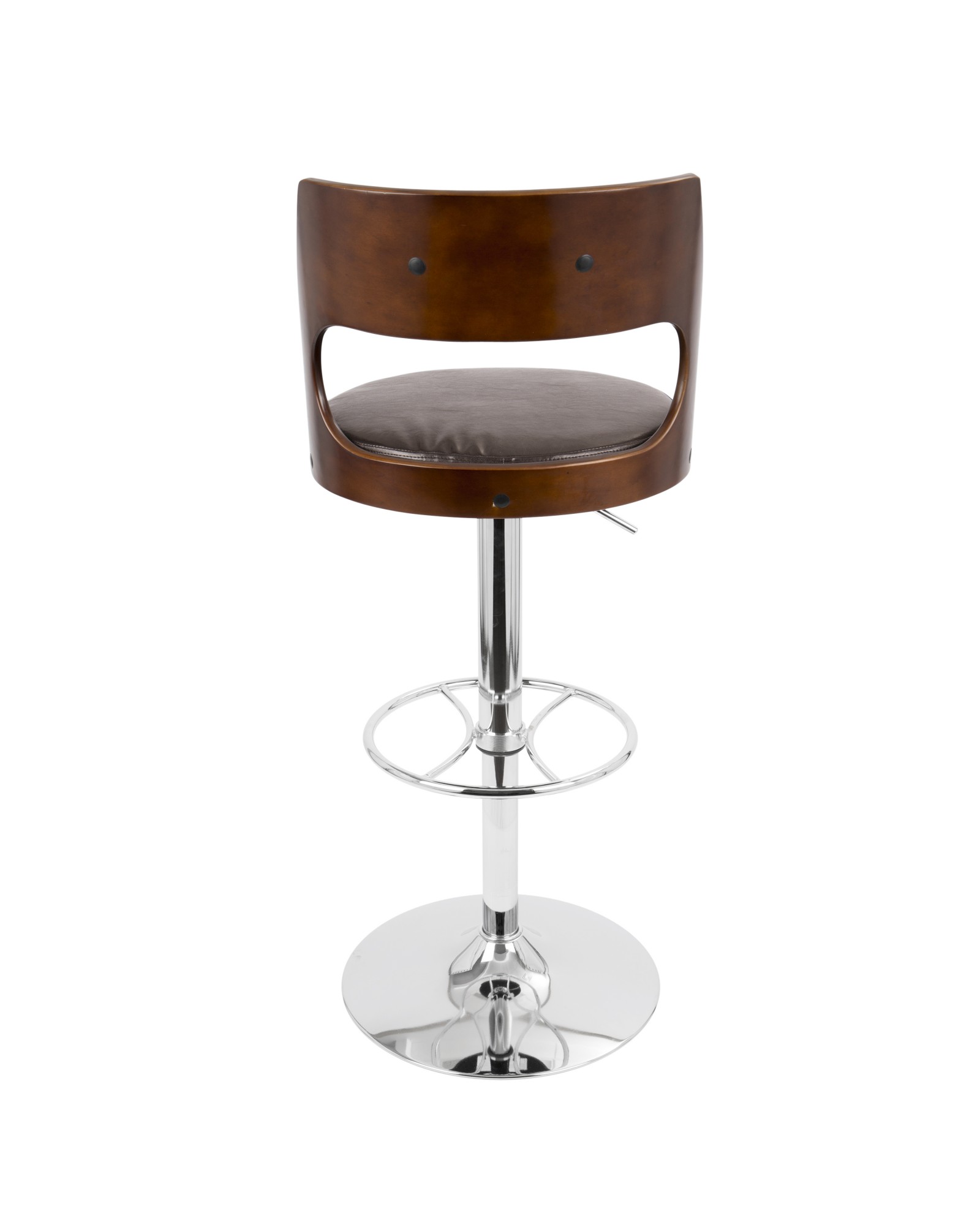 Presta Mid-Century Modern Adjustable Barstool with Swivel in Cherry and Brown Faux Leather