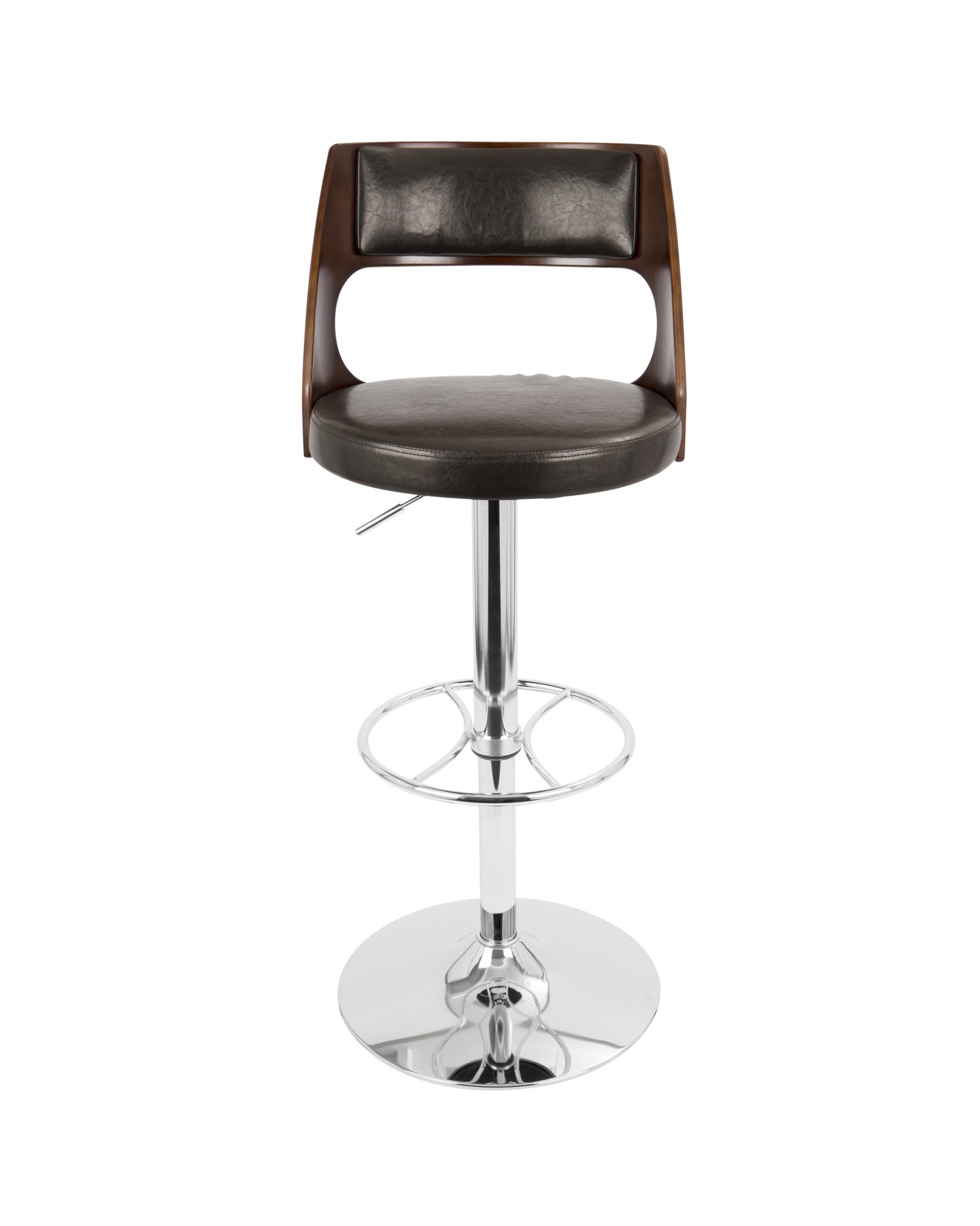 Presta Mid-Century Modern Adjustable Barstool with Swivel in Cherry and Brown Faux Leather