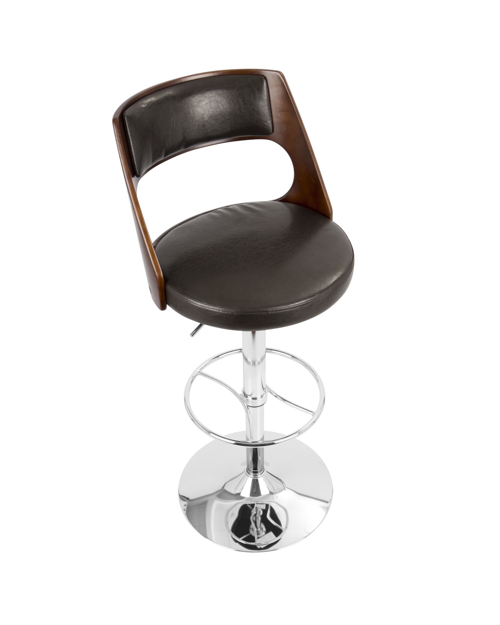 Presta Mid-Century Modern Adjustable Barstool with Swivel in Cherry and Brown Faux Leather