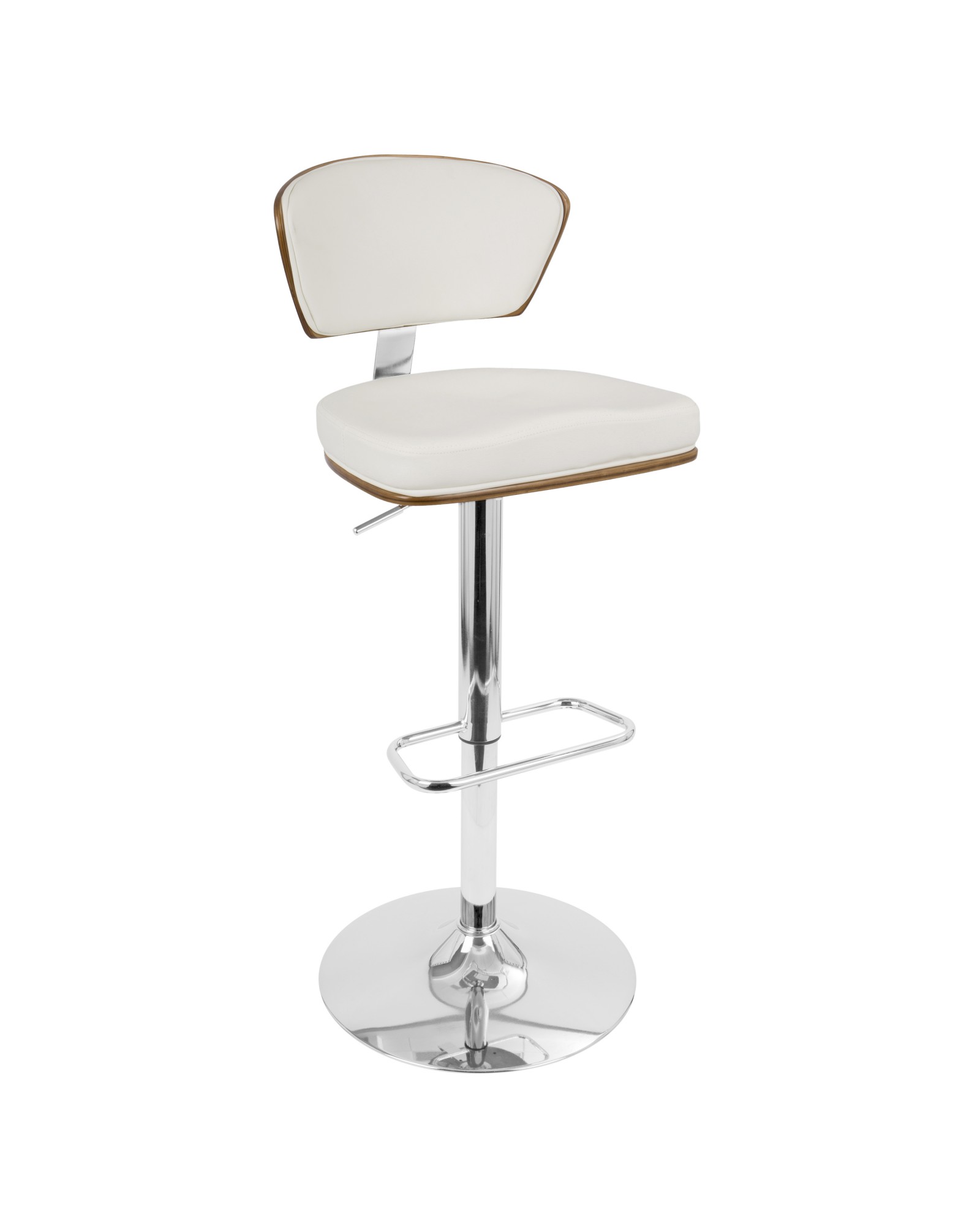 Ravinia Mid-Century Modern Adjustable Barstool with Swivel in Walnut and White Faux Leather