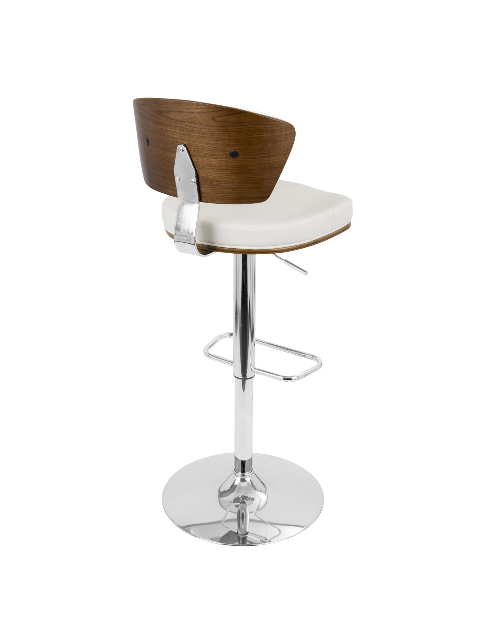 Ravinia Mid-Century Modern Adjustable Barstool with Swivel in Walnut and White Faux Leather