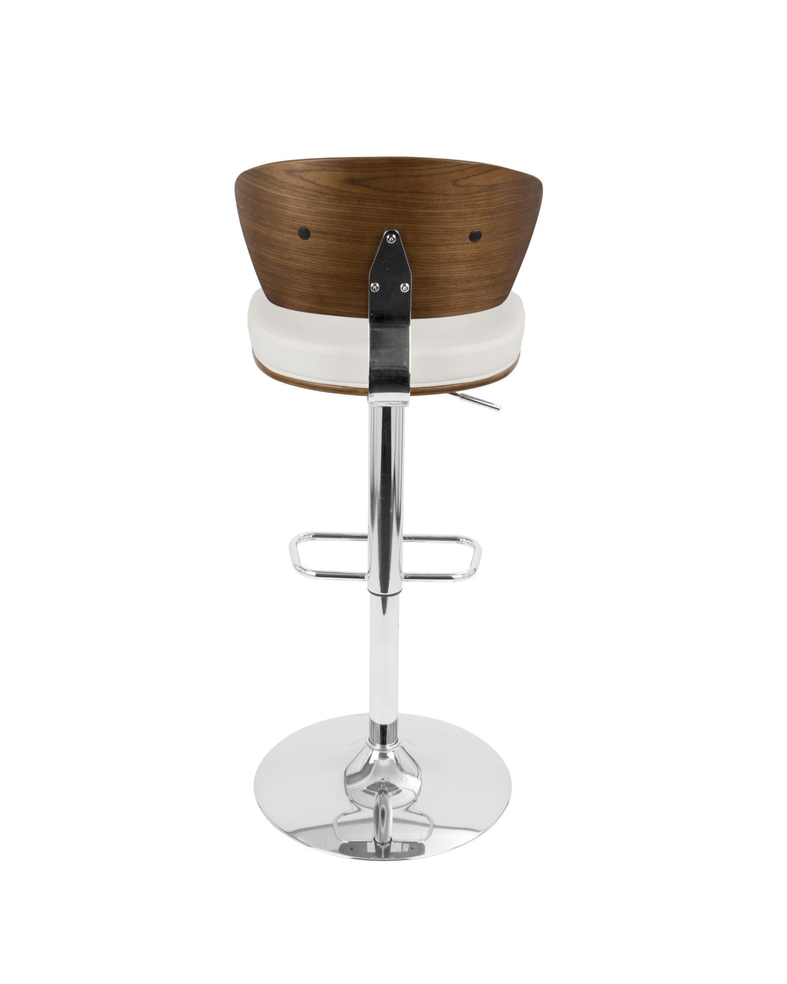 Ravinia Mid-Century Modern Adjustable Barstool with Swivel in Walnut and White Faux Leather