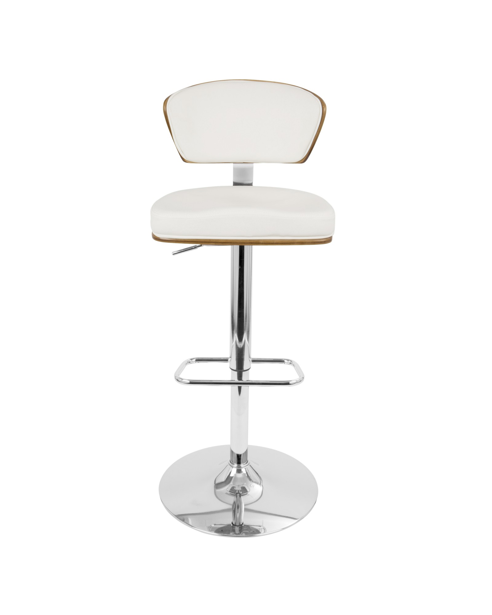 Ravinia Mid-Century Modern Adjustable Barstool with Swivel in Walnut and White Faux Leather