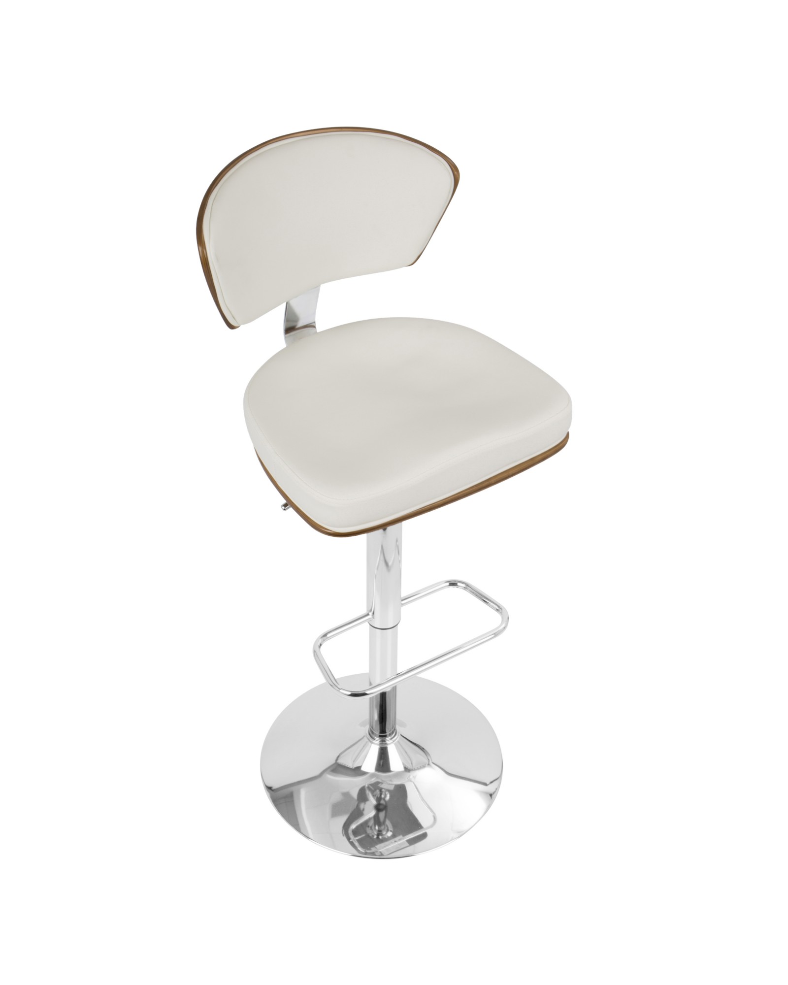 Ravinia Mid-Century Modern Adjustable Barstool with Swivel in Walnut and White Faux Leather