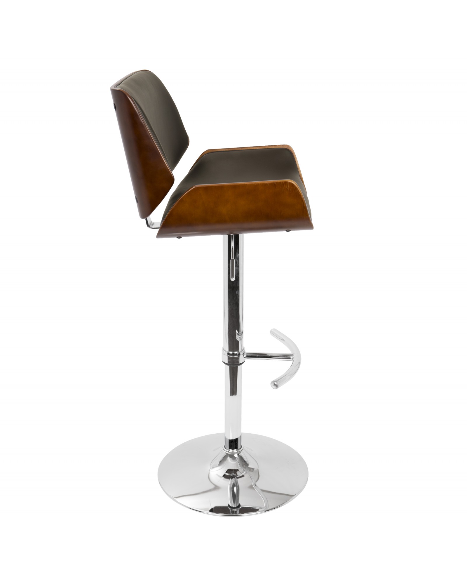 Santi Mid-Century Modern Adjustable Barstool with Swivel in Cherry and Brown Faux Leather