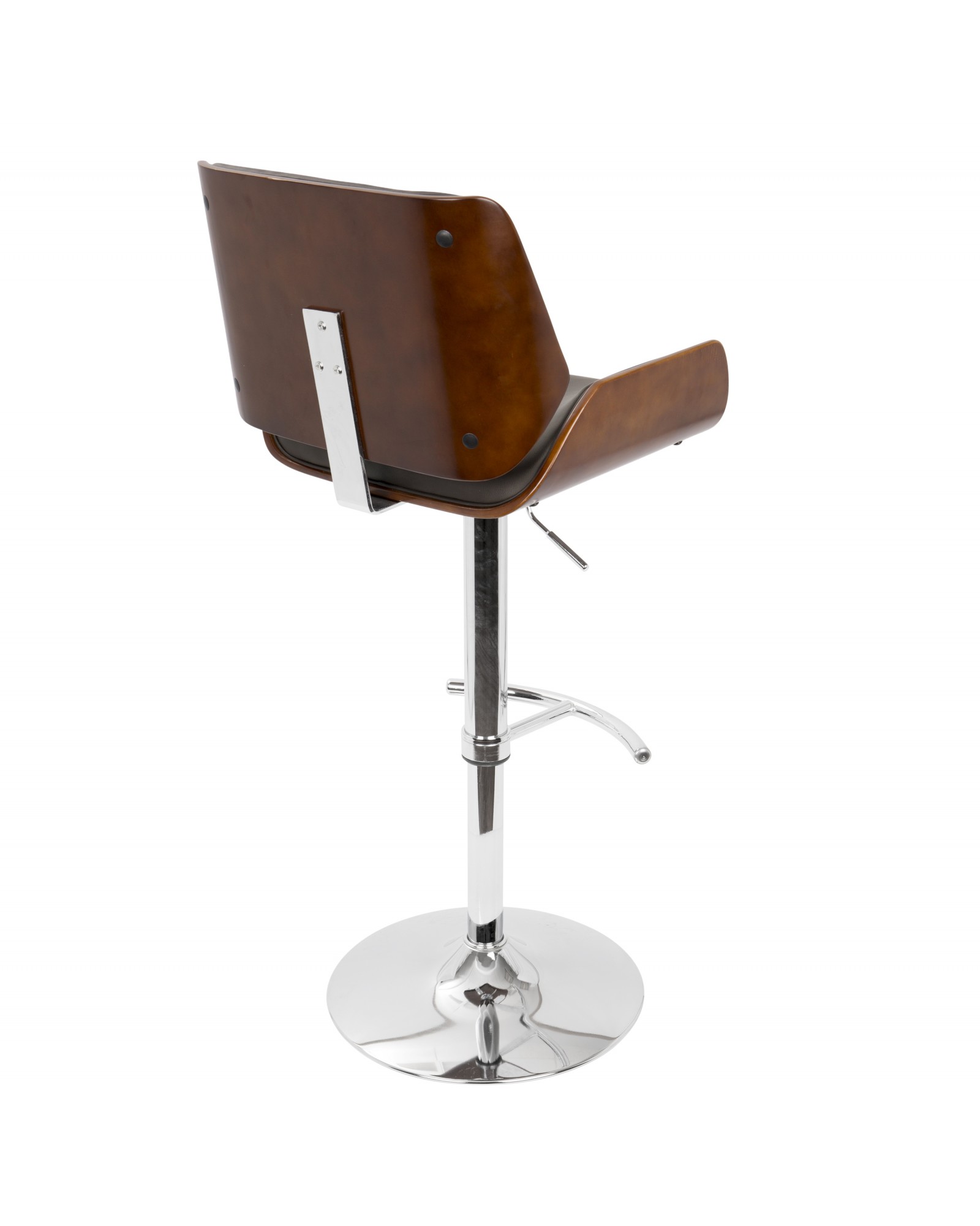 Santi Mid-Century Modern Adjustable Barstool with Swivel in Cherry and Brown Faux Leather