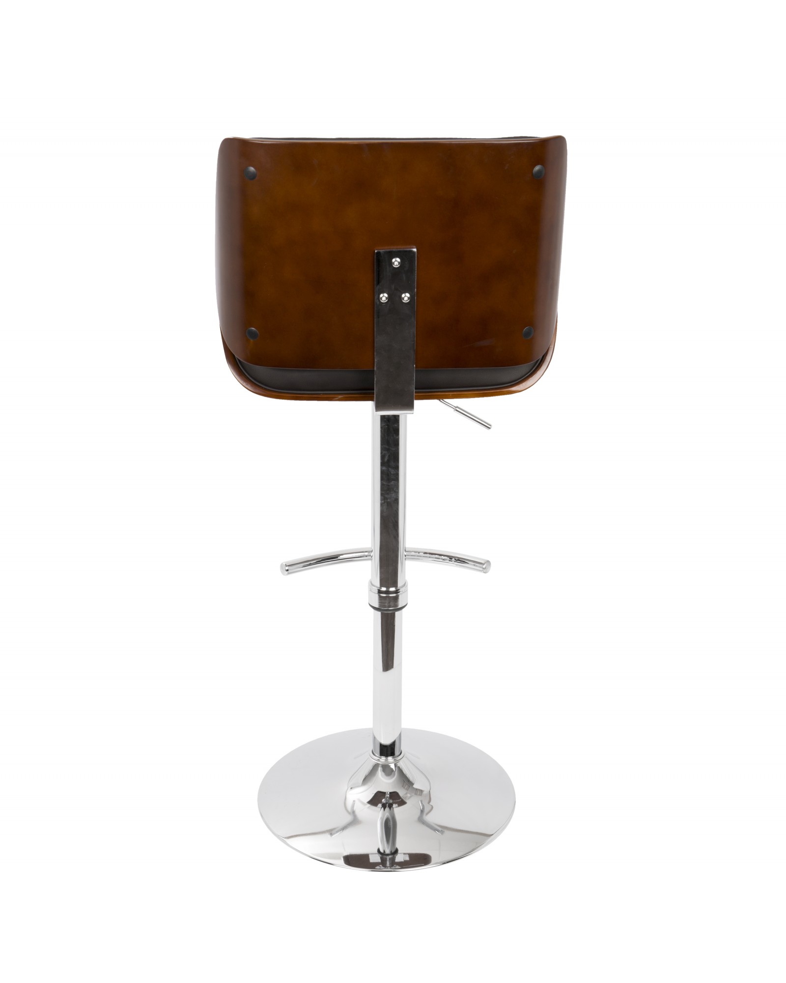 Santi Mid-Century Modern Adjustable Barstool with Swivel in Cherry and Brown Faux Leather