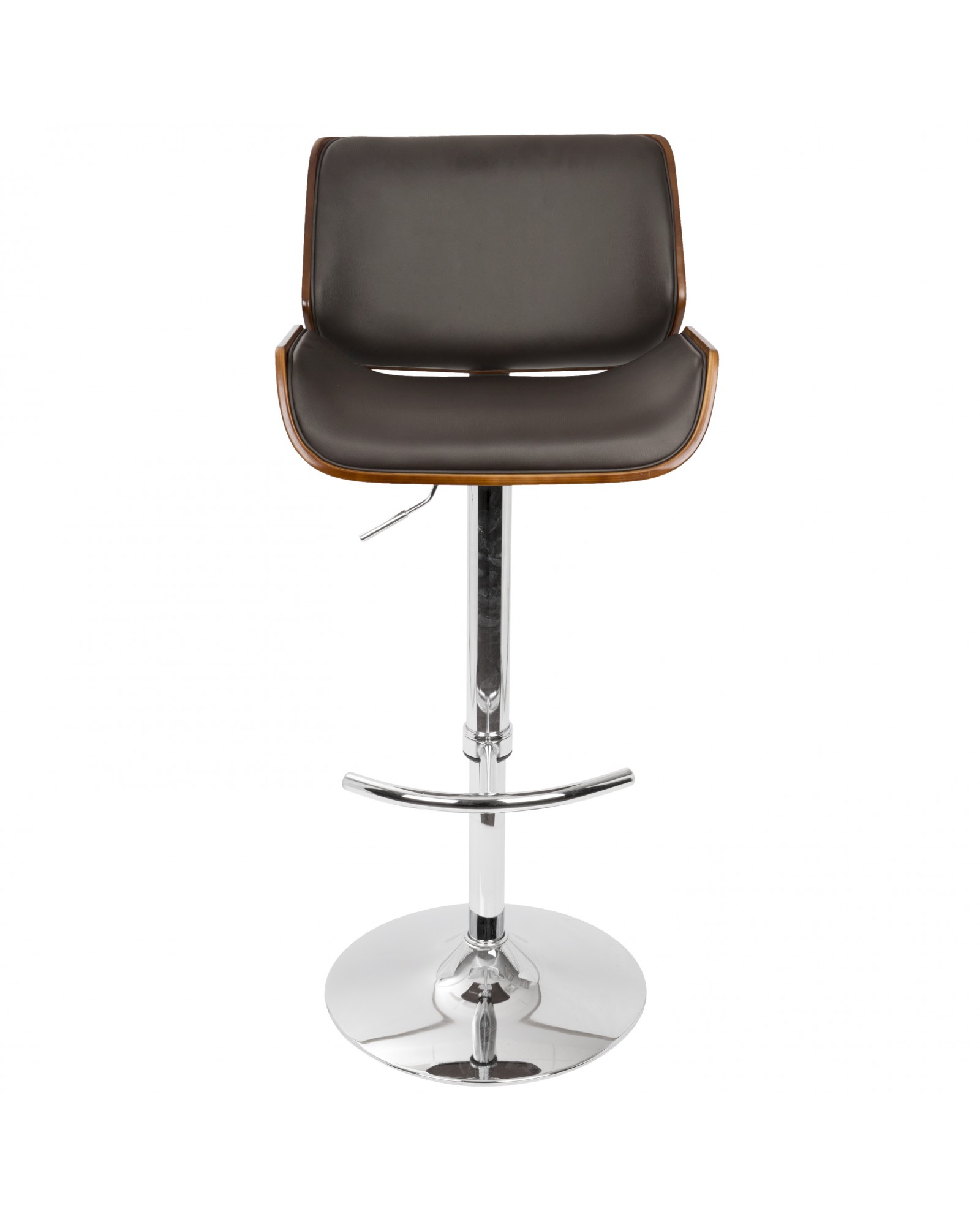 Santi Mid-Century Modern Adjustable Barstool with Swivel in Cherry and Brown Faux Leather