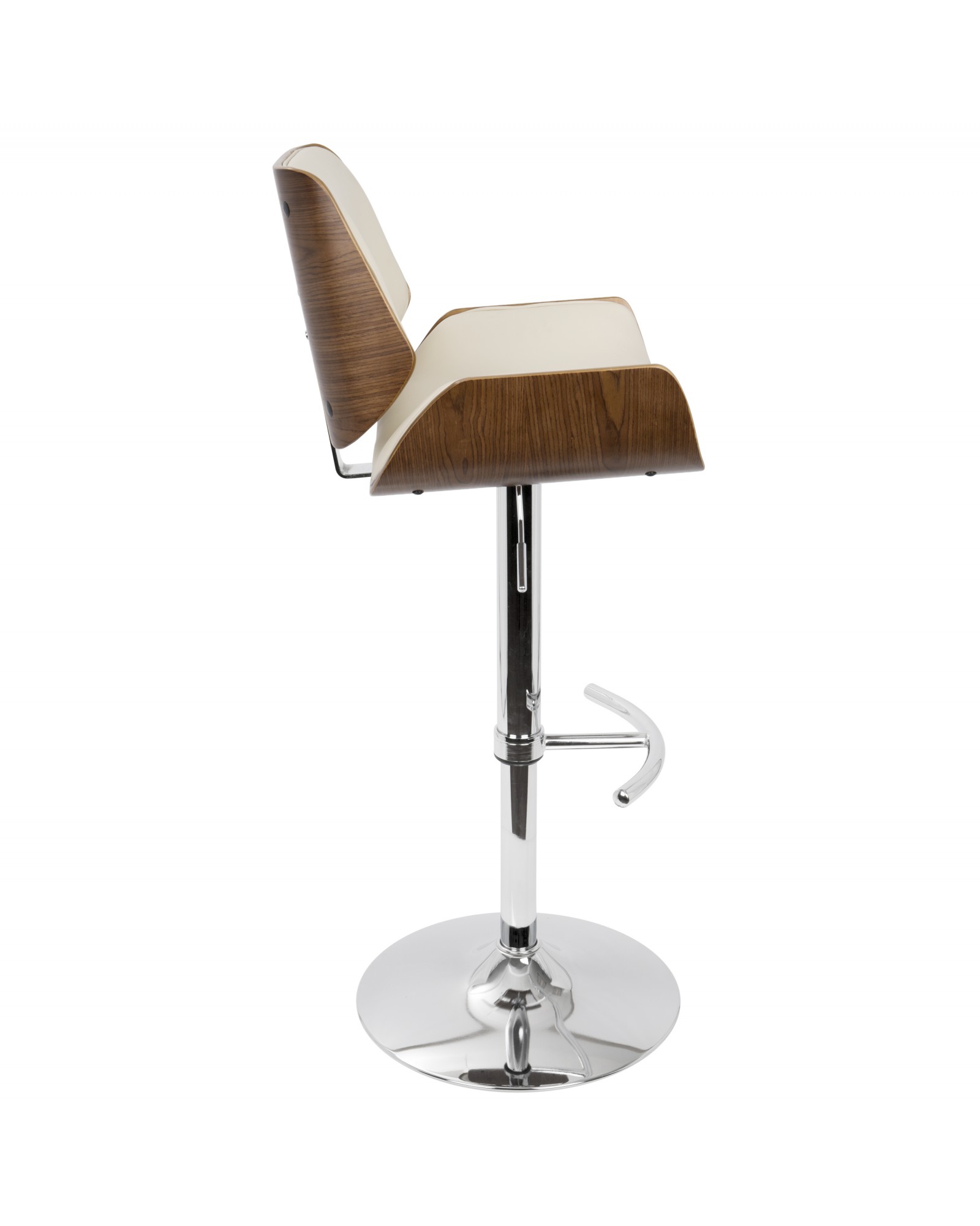 Santi Mid-Century Modern Adjustable Barstool with Swivel in Walnut and Cream Faux Leather