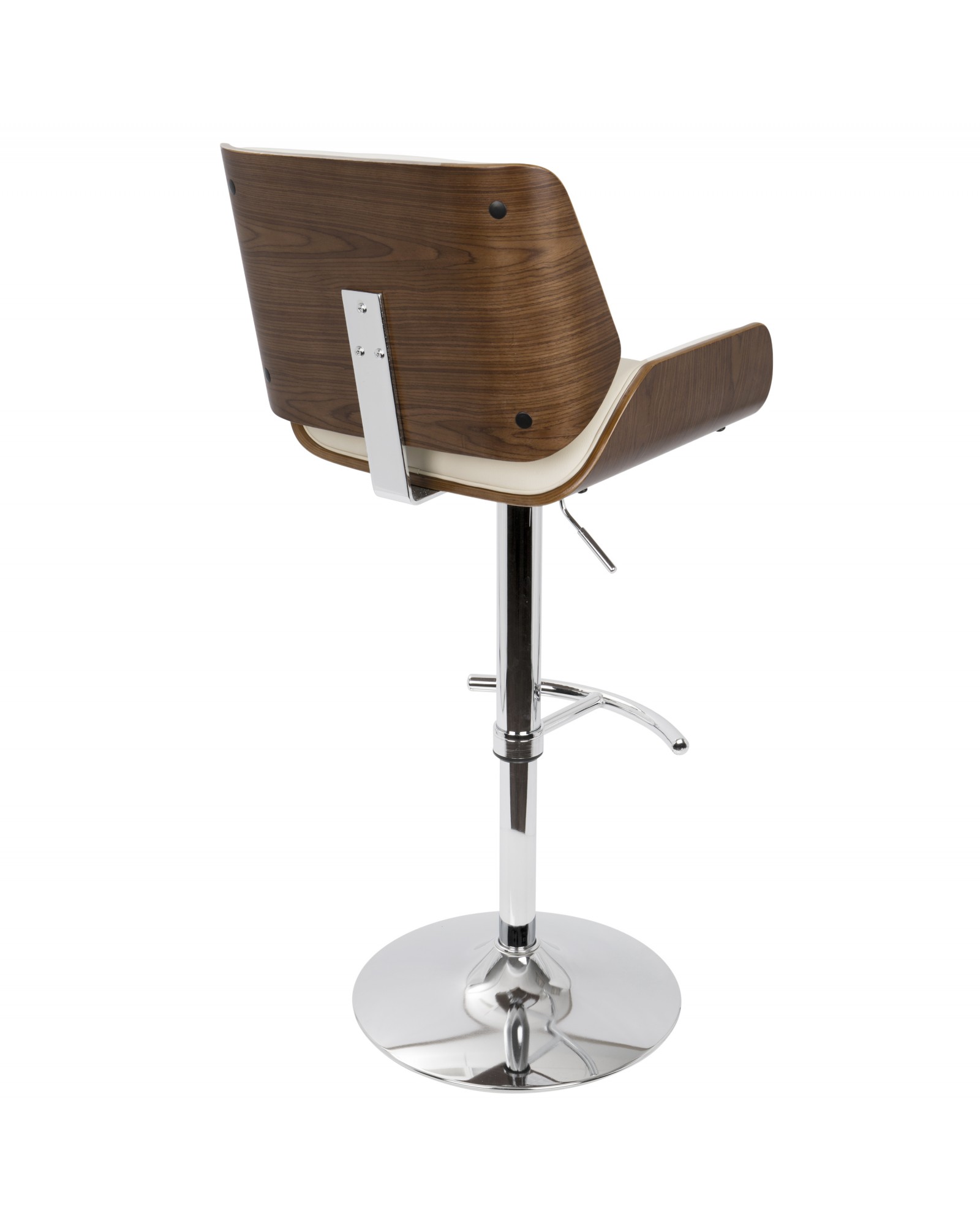 Santi Mid-Century Modern Adjustable Barstool with Swivel in Walnut and Cream Faux Leather