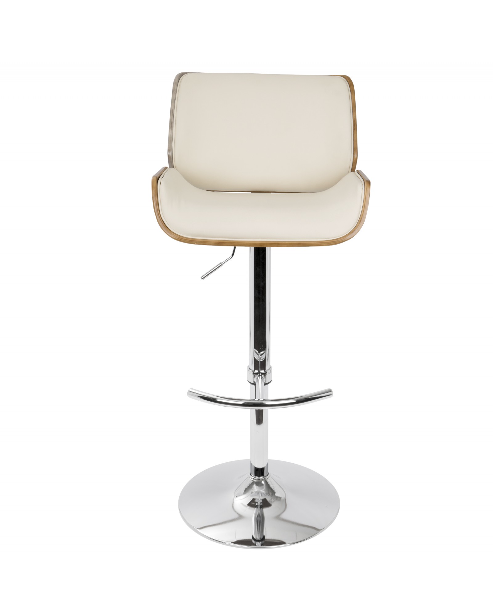 Santi Mid-Century Modern Adjustable Barstool with Swivel in Walnut and Cream Faux Leather