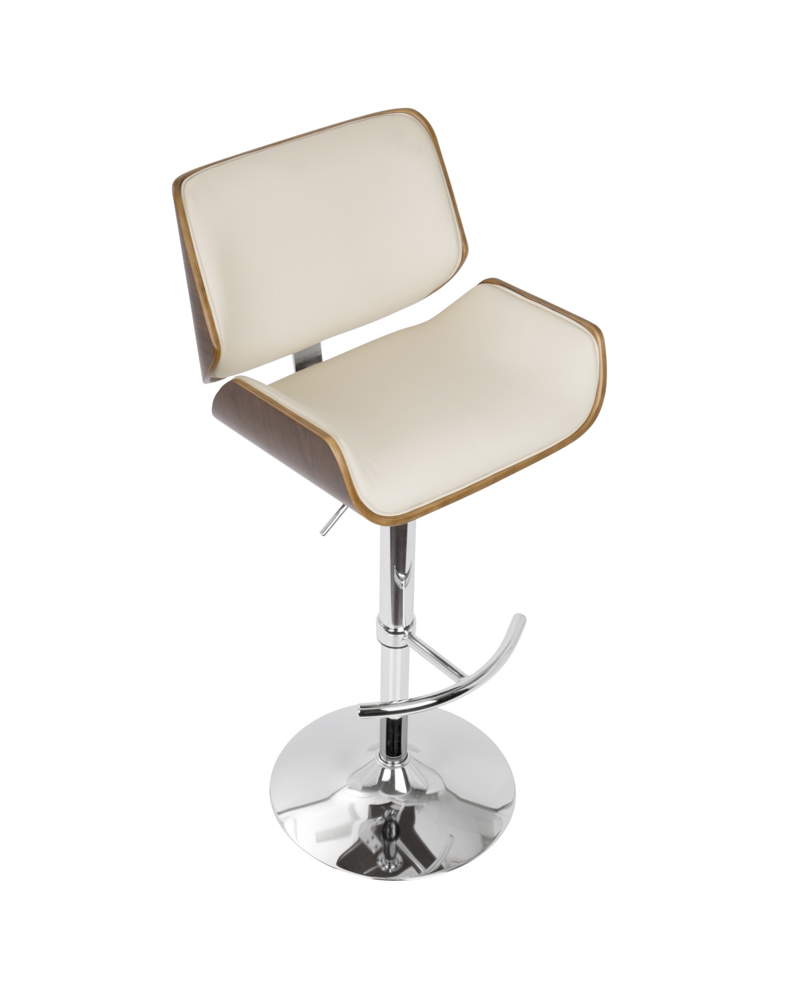 Santi Mid-Century Modern Adjustable Barstool with Swivel in Walnut and Cream Faux Leather