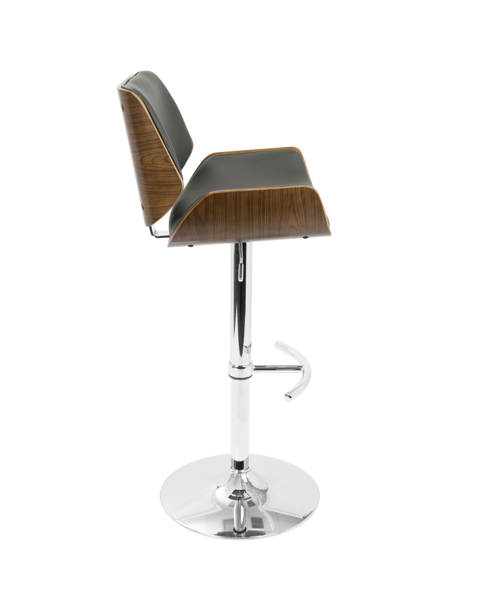 Santi Mid-Century Modern Adjustable Barstool with Swivel in Walnut and Grey Faux Leather