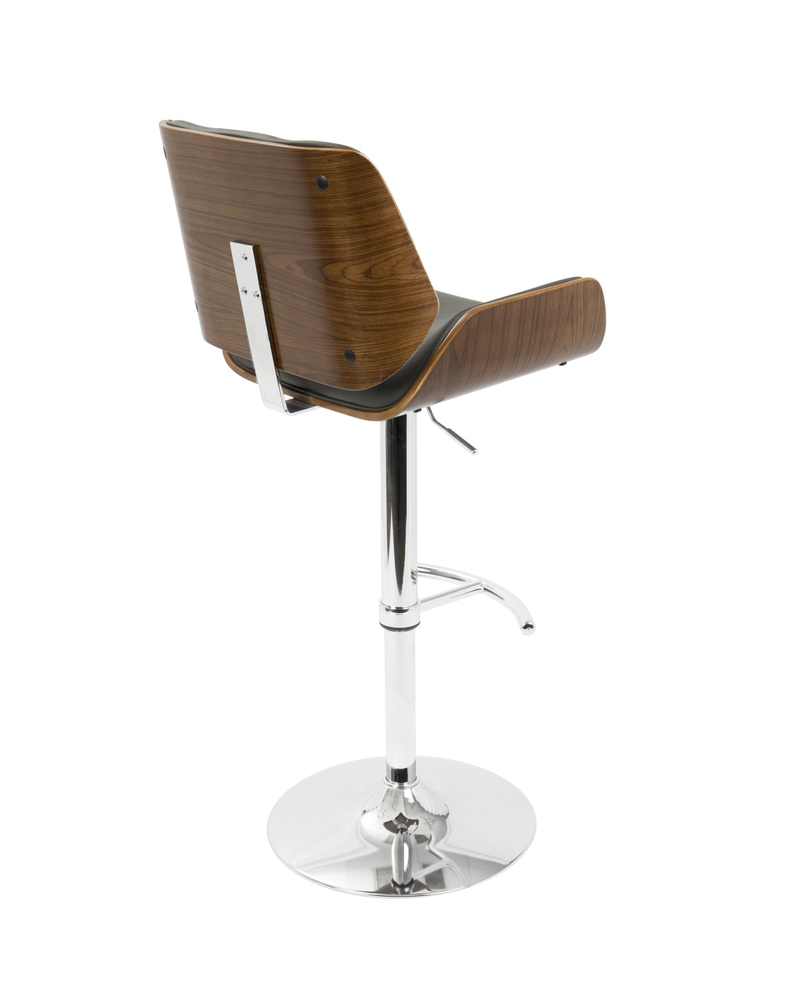 Santi Mid-Century Modern Adjustable Barstool with Swivel in Walnut and Grey Faux Leather