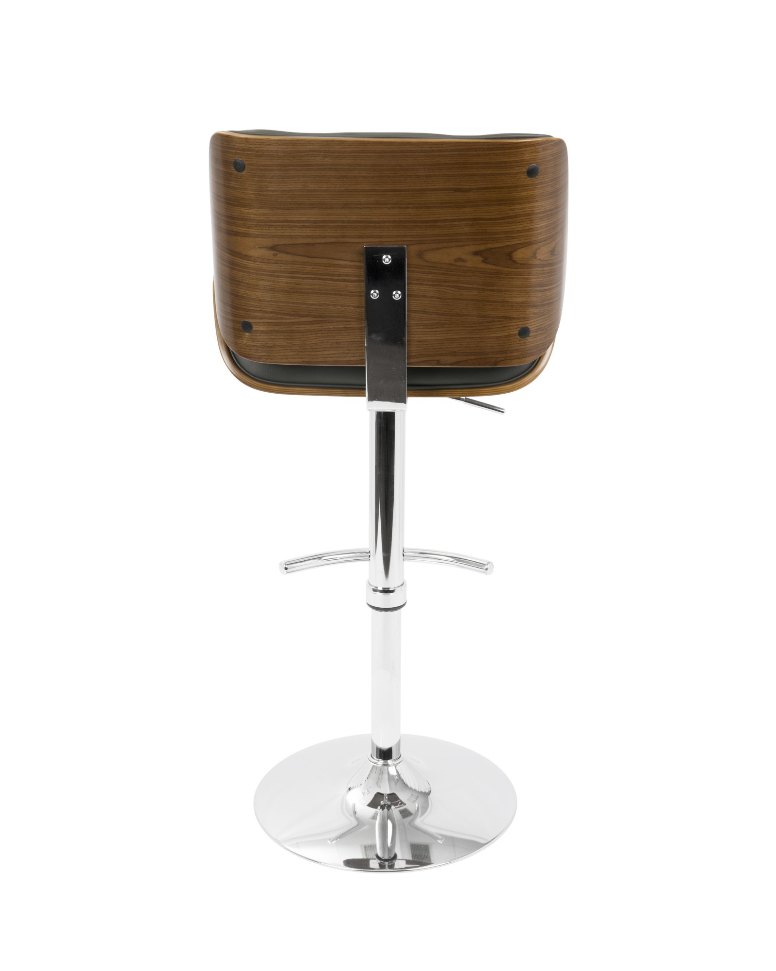 Santi Mid-Century Modern Adjustable Barstool with Swivel in Walnut and Grey Faux Leather