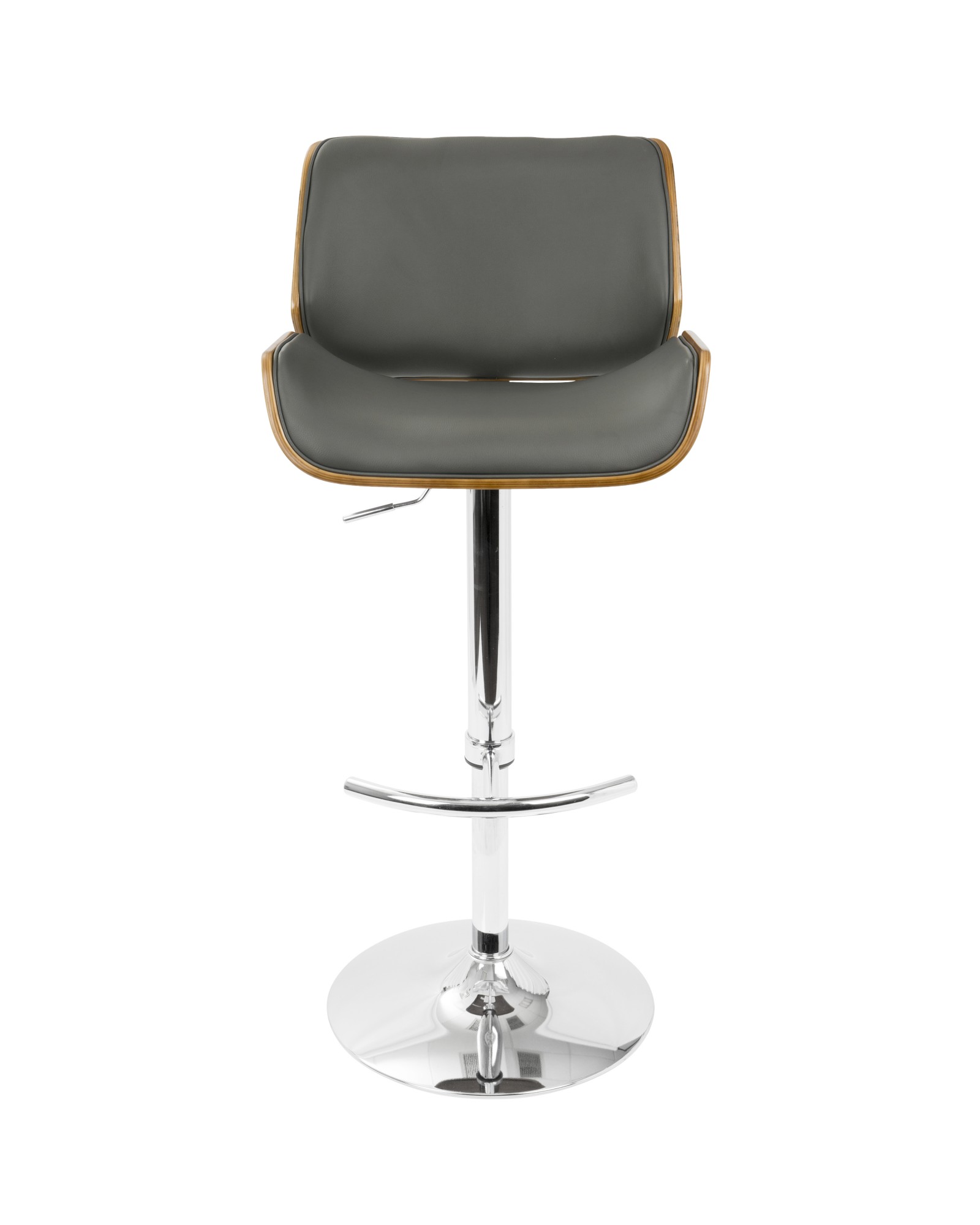 Santi Mid-Century Modern Adjustable Barstool with Swivel in Walnut and Grey Faux Leather