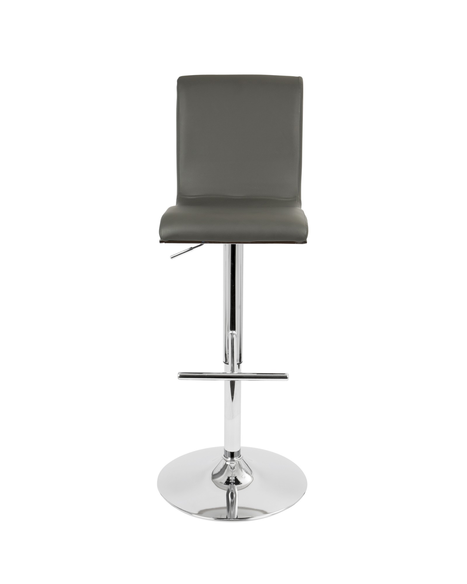 Spago Contemporary Adjustable Barstool with Swivel in Grey Faux Leather