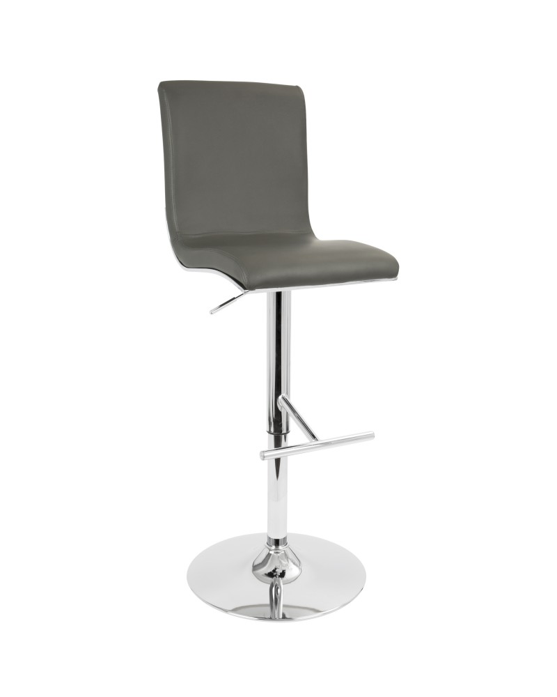 Spago Contemporary Adjustable Barstool with Swivel in Grey Faux Leather