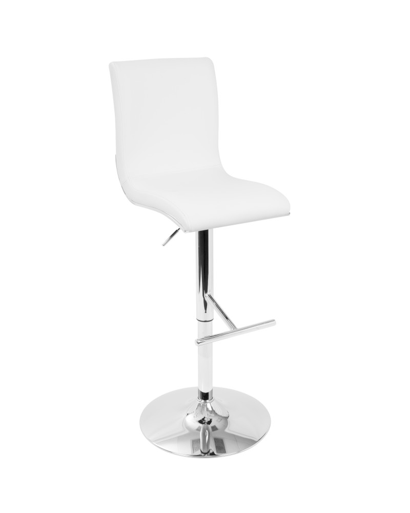 Spago Contemporary Adjustable Barstool with Swivel in White Faux Leather