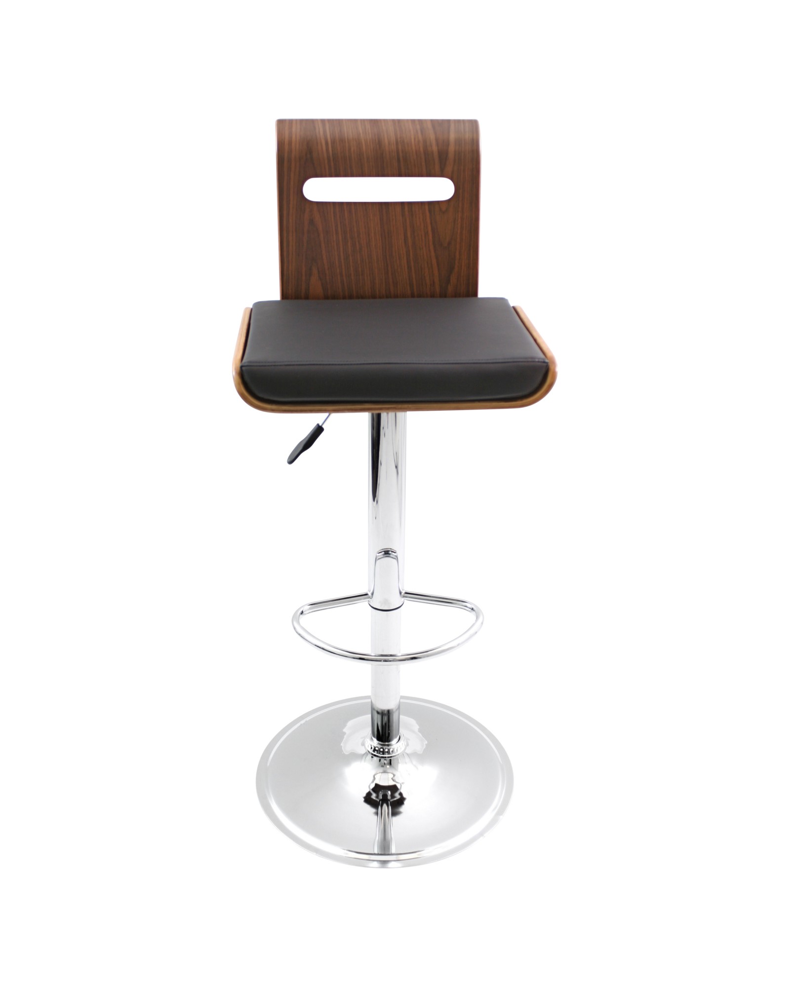 Viera Mid-Century Modern Adjustable Barstool with Swivel in Walnut and Black Faux Leather