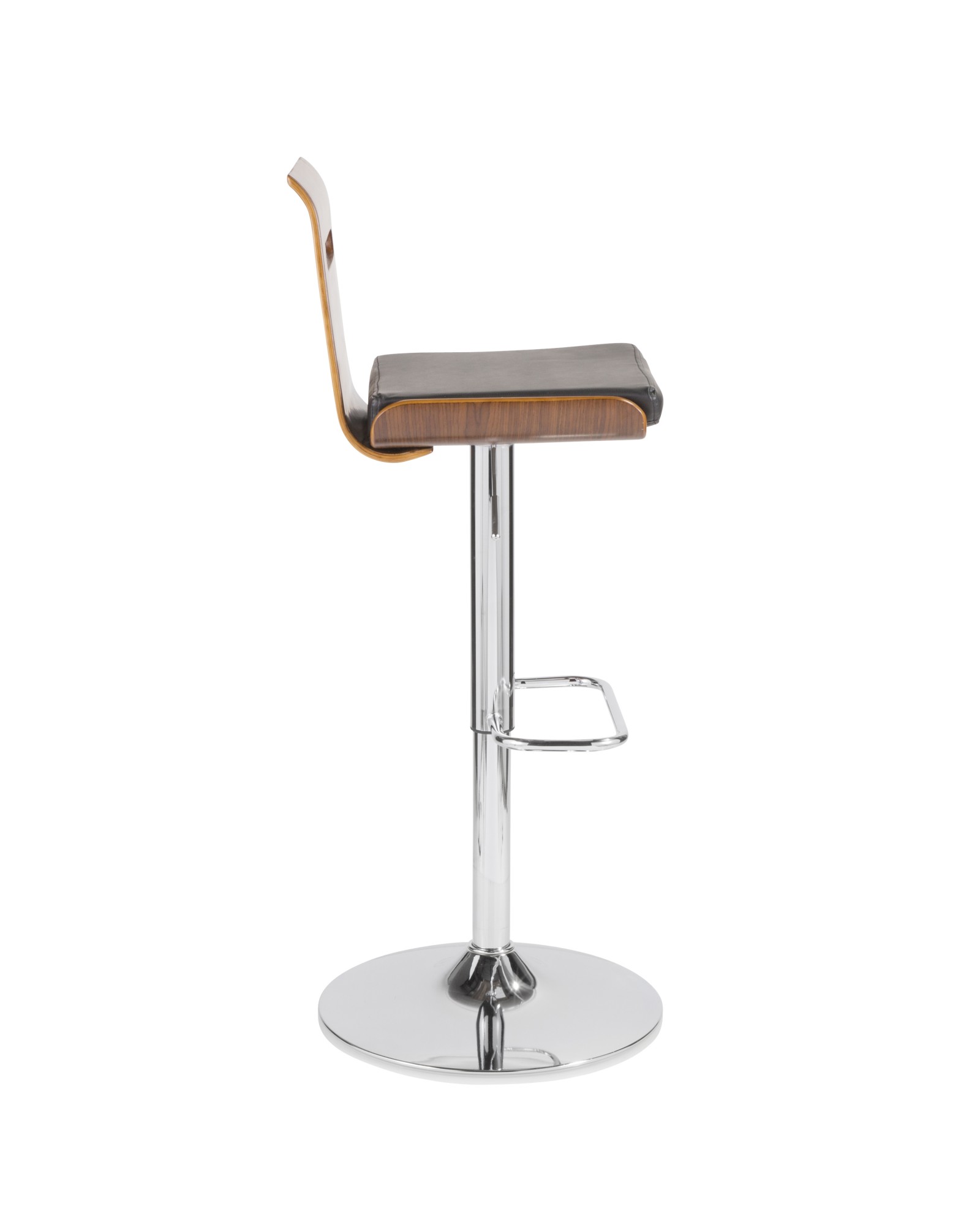 Viera Mid-Century Modern Adjustable Barstool with Swivel in Walnut and Black Faux Leather