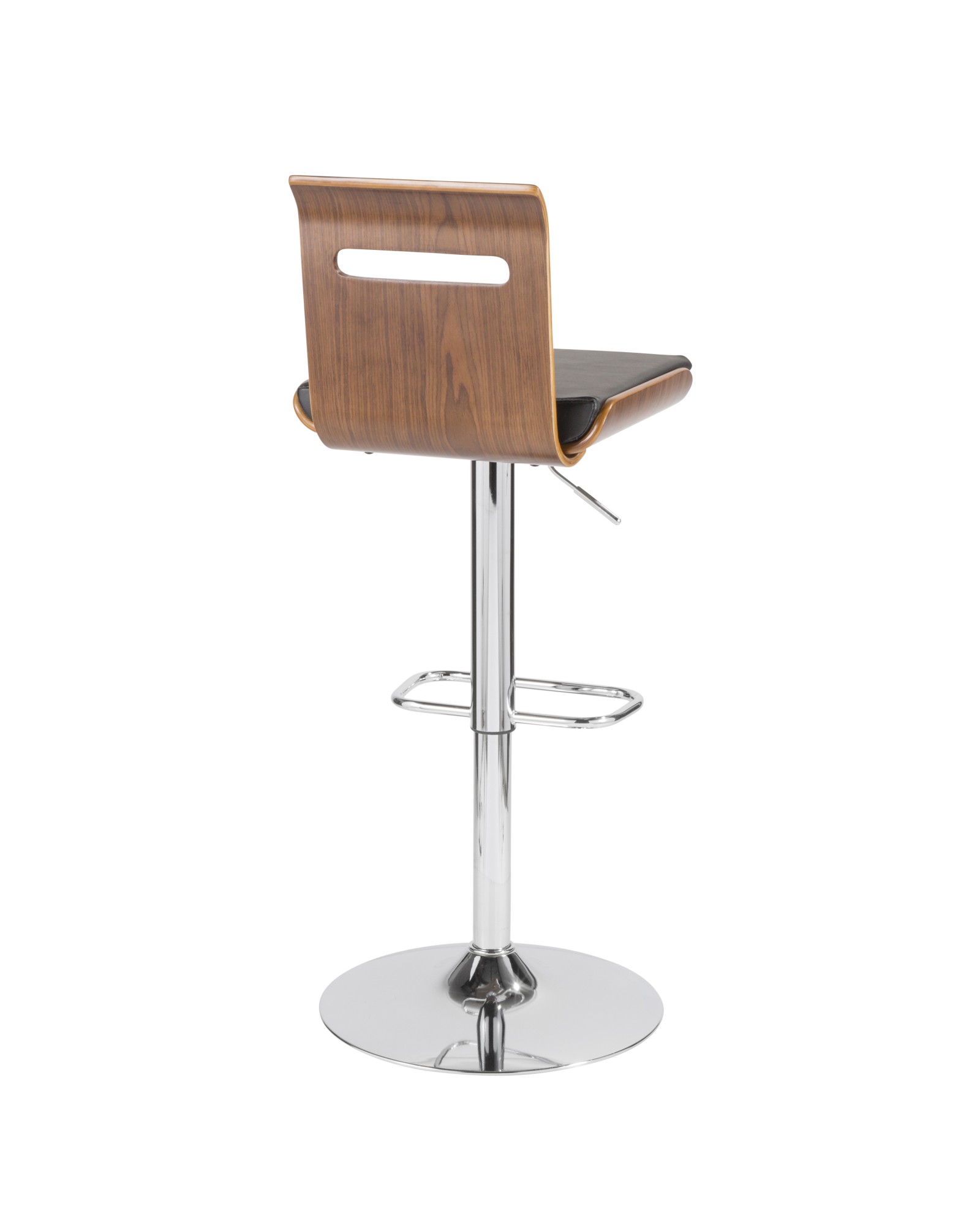 Viera Mid-Century Modern Adjustable Barstool with Swivel in Walnut and Black Faux Leather